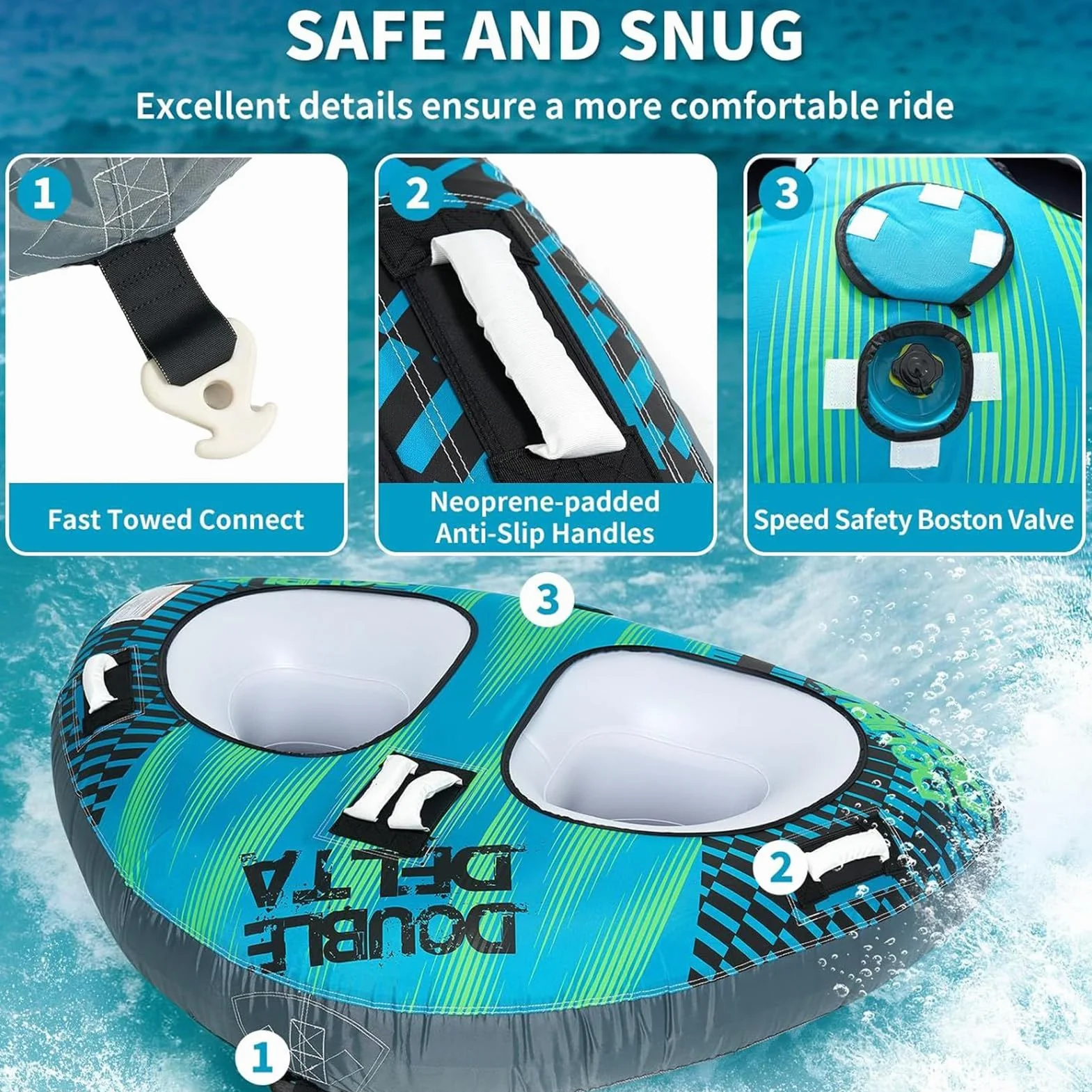 Tubo remolcable para barcos, balsa inflable deportes acuáticos, resistente al desgaste, compacto, para playa lago río piscina