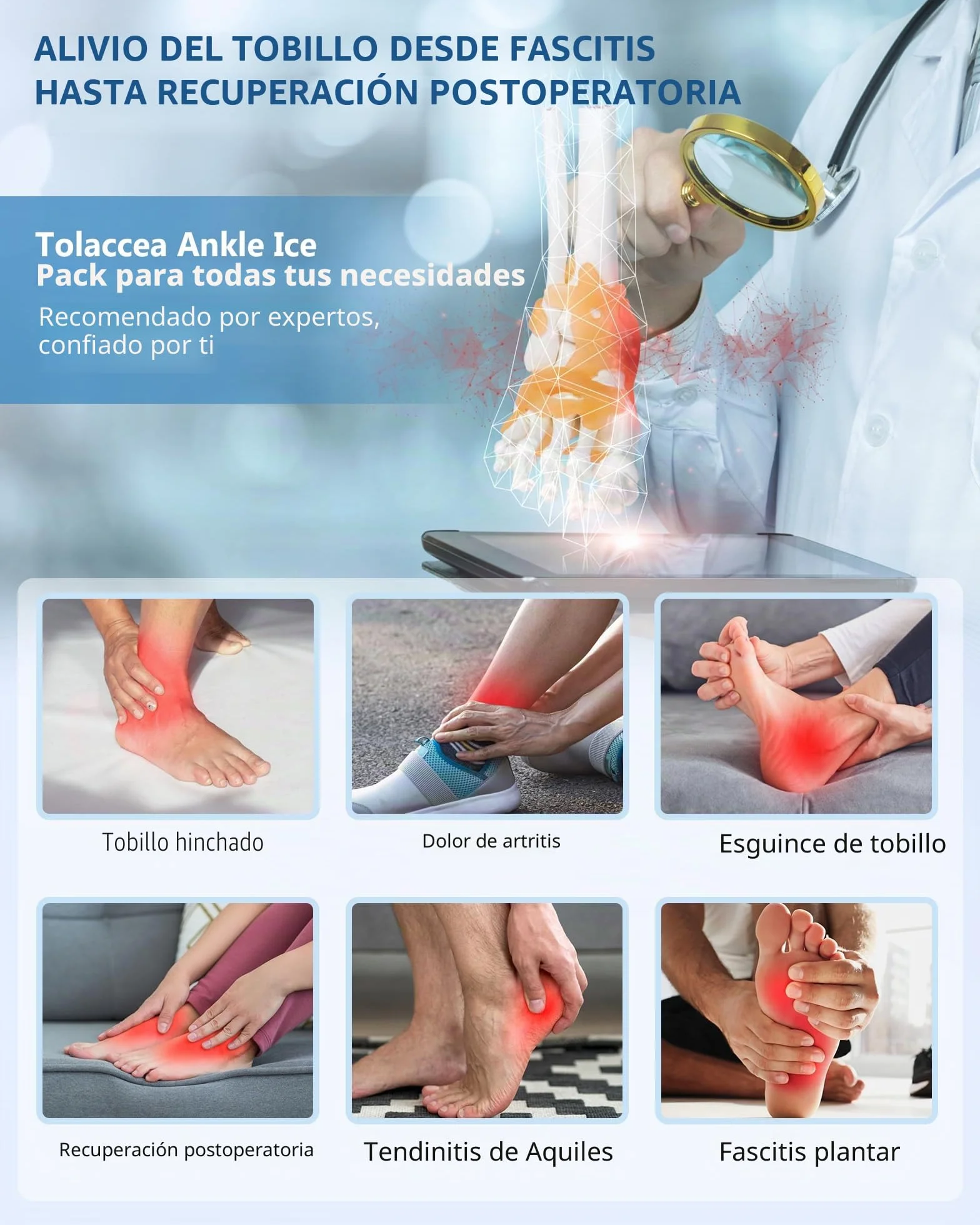 Tolaccea Funda de Hielo para Tobillo y Pie, Compresa de Gel Reutilizable para Terapias de Frío y Calor