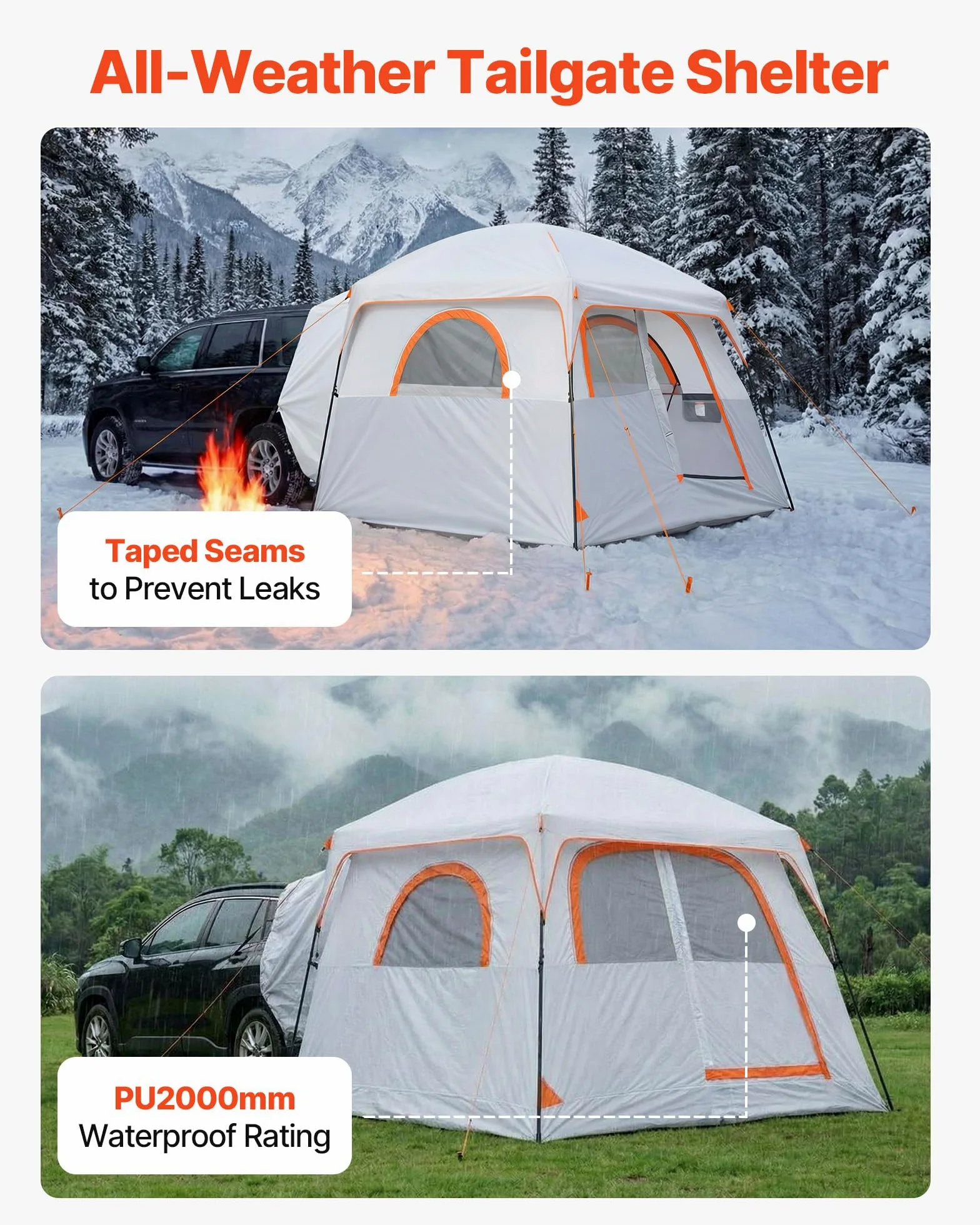 VEVOR Tienda de Campaña para Portón Trasero 304,8 x 274,3 x 220 cm para 6 Personas, Tienda de Campaña para Maletero de Coche con Puertas Ventiladas y Ventanas de Malla para Acampar al Aire Libre