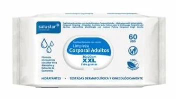 Toallitas húmedas SALUSTAR 60 uds para higiene y limpieza corporal de adultos