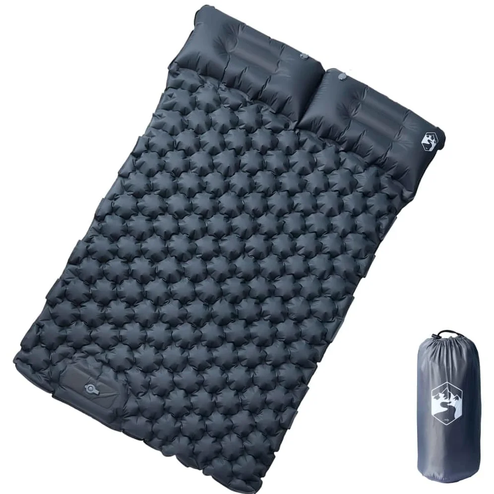 Colchoneta doble autoinflable con cojín, 195 x 130 x 8,5 cm, revestimiento de nailon 40D TPU, impermeable, ultraligera, compacta, ideal para camping, al aire libre, trekking, viajes