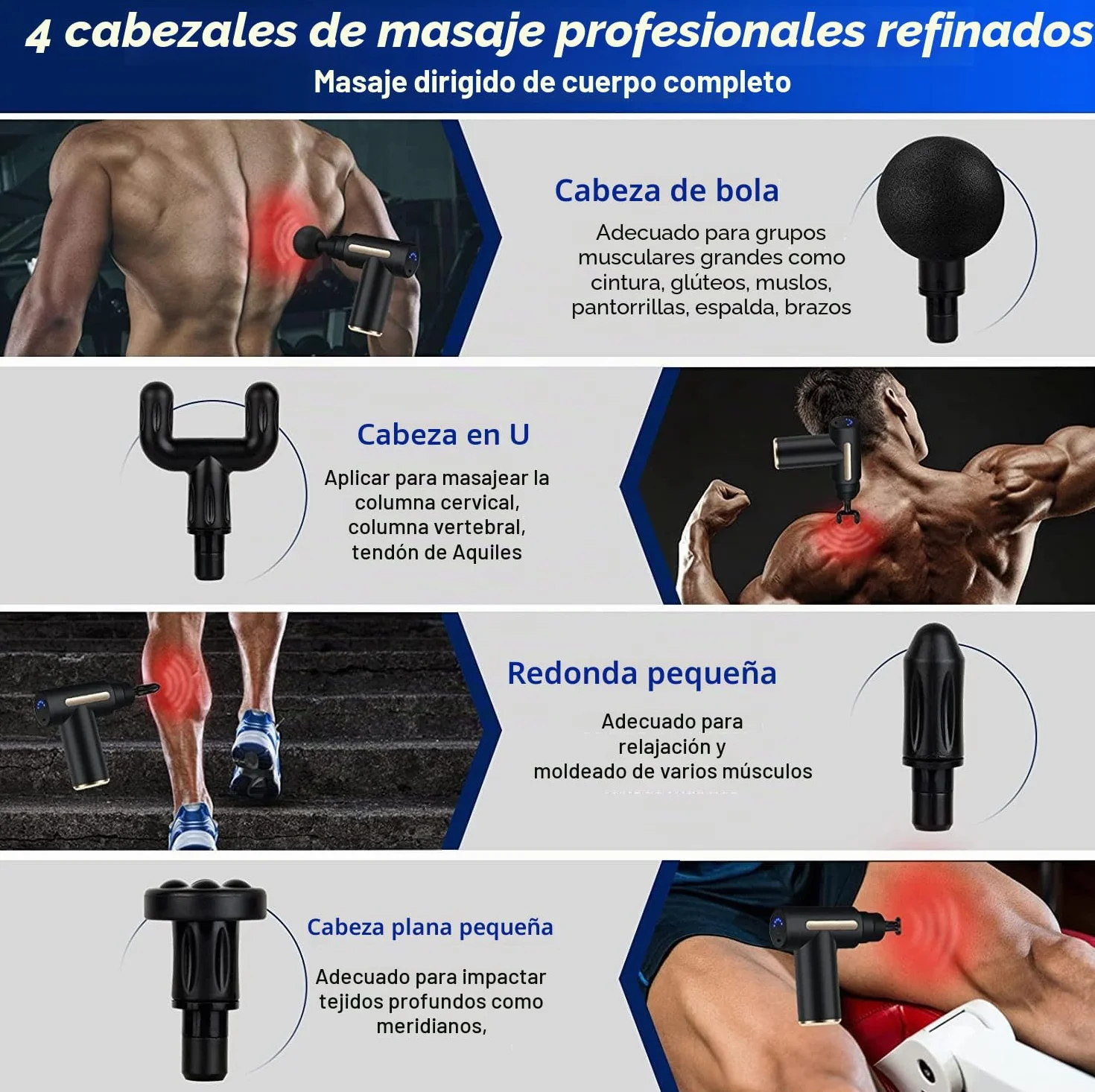 Uplayteck Mini Pistola de Masaje Muscular Portátil 35DB 6 Velocidades 4 Cabezales