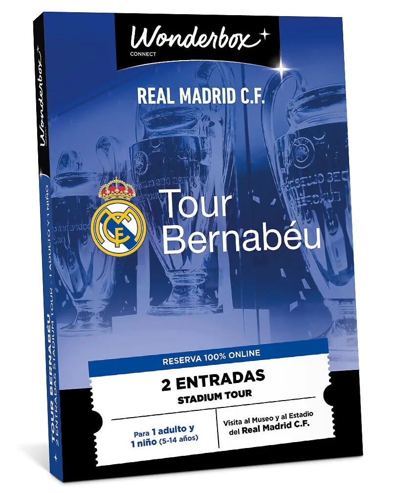 WONDERBOX Connect - Caja Regalo - Real Madrid Tour Bernabéu Família - 2 entradas para el Stadium Tour + 1 Visita al Museo - 1 Adulto y 1 niño - Válido Durante 27 Meses