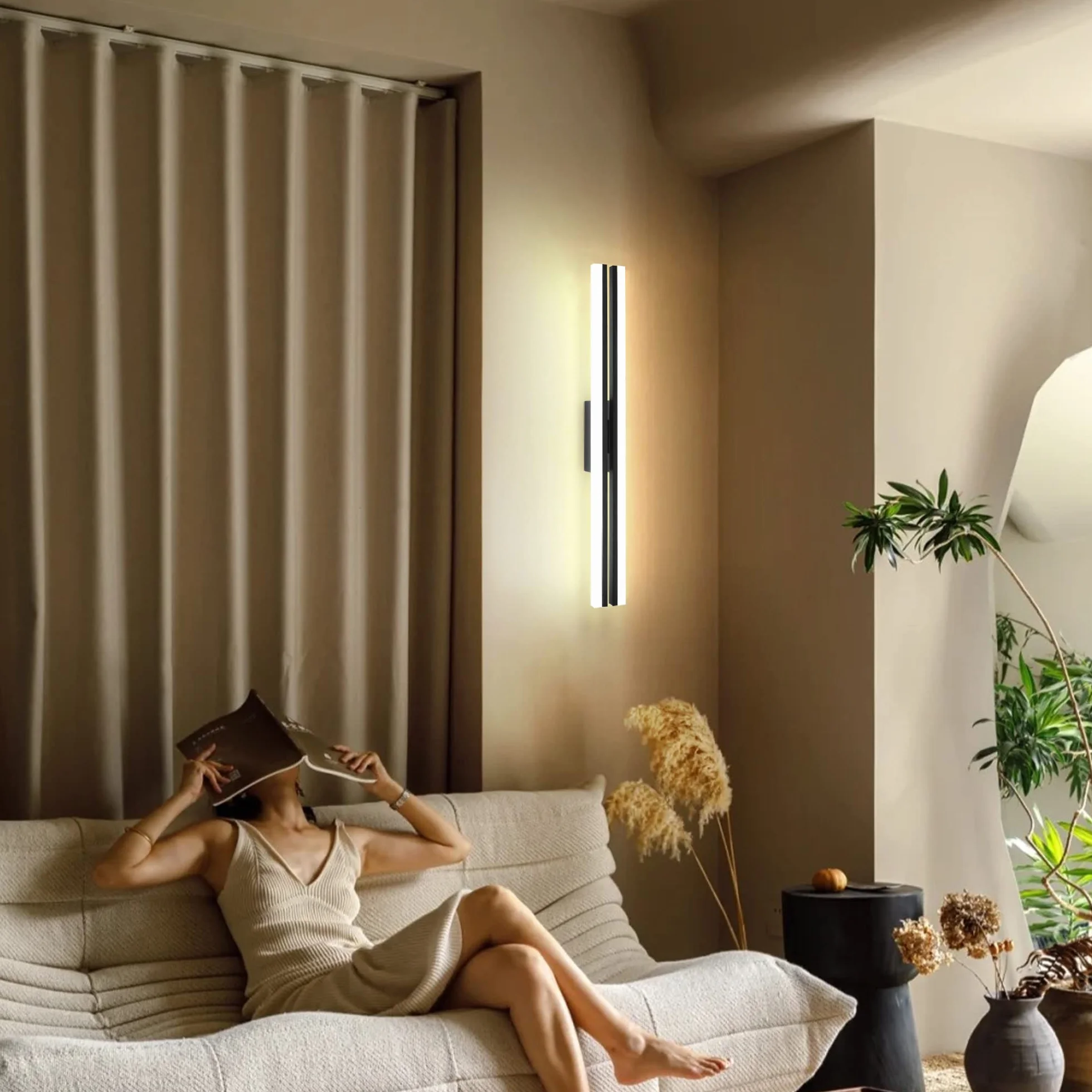 MantoLite LED Lámpara de Pared 60CM 24W IP44 6000K Negro Mate Aplique para Baño y Cuadros