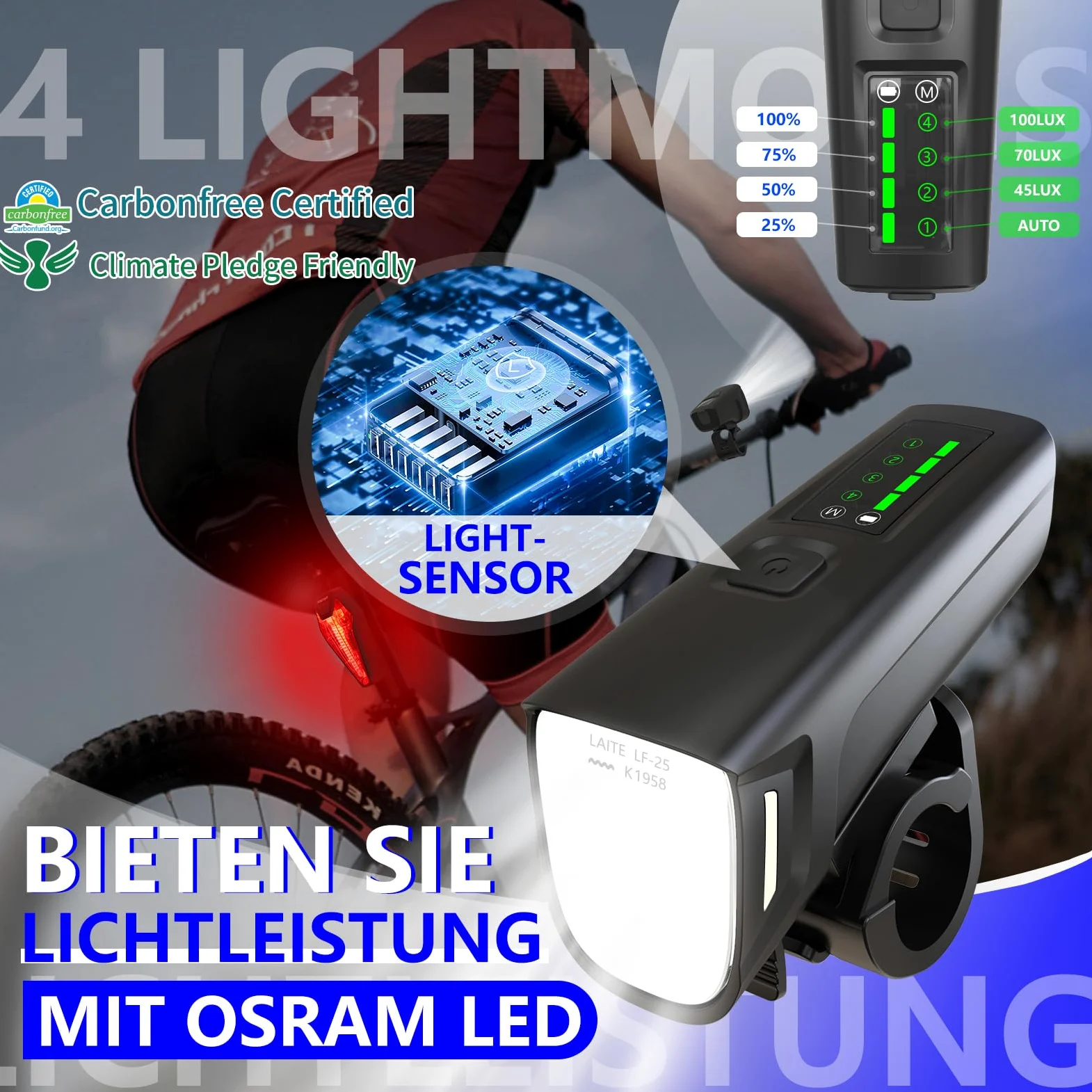 Juego de luces de bicicleta, iluminación de bicicleta certificada por StVZO, USB tipo C carga luces led set,IPX5 impermeable luz delantera y trasera