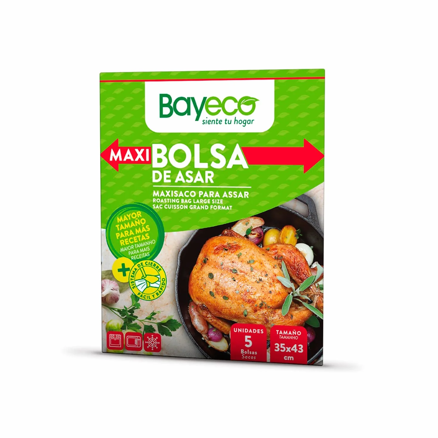 Bayeco Maxibolsa de Asar 35x43 cm Pack 5 unidades Compatible Horno Microondas Congelador