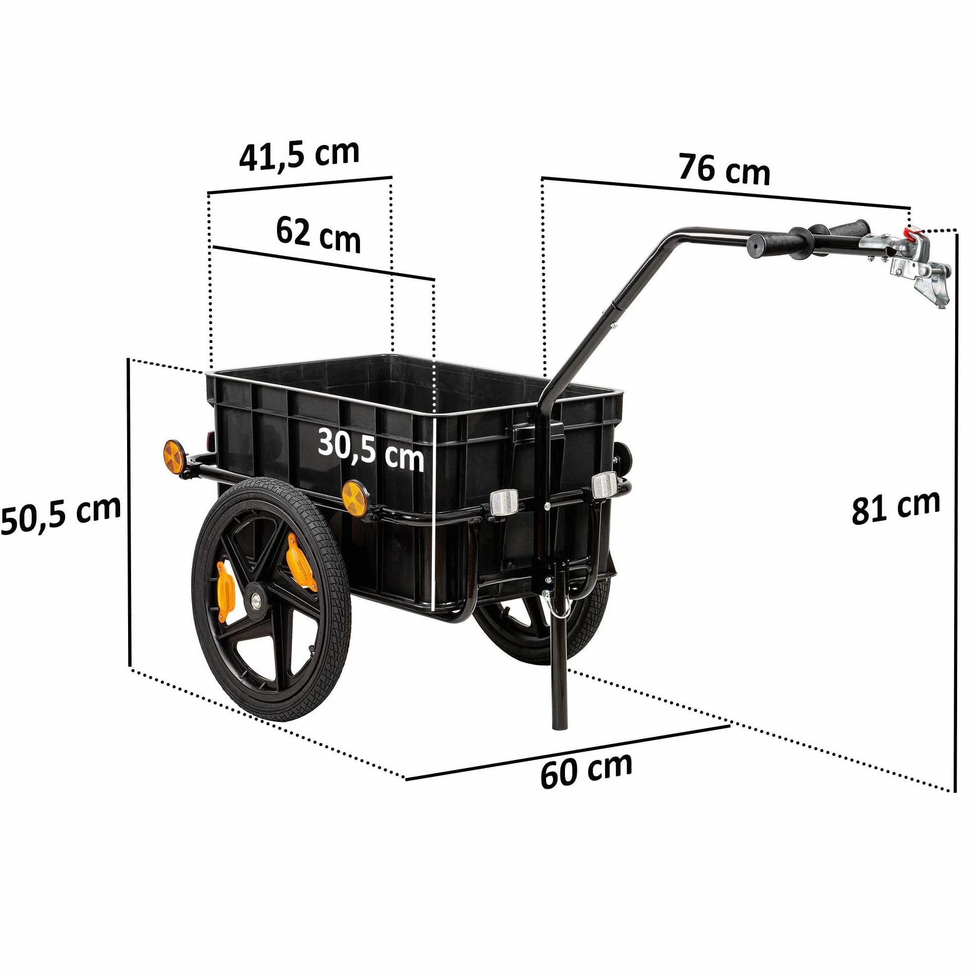 Zelsius Carrito de bicicleta, transporte, 68 litros, remolque de bicicleta, remolque de carga con bandeja de plástico, remolque de transporte, caja de transporte