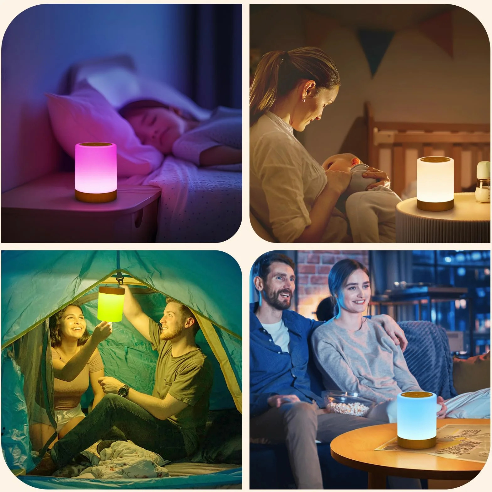 Lampara de Mesita de Noche Tactil Regulable LED Recargable USB 256 RGB 5 Modos Temporizador