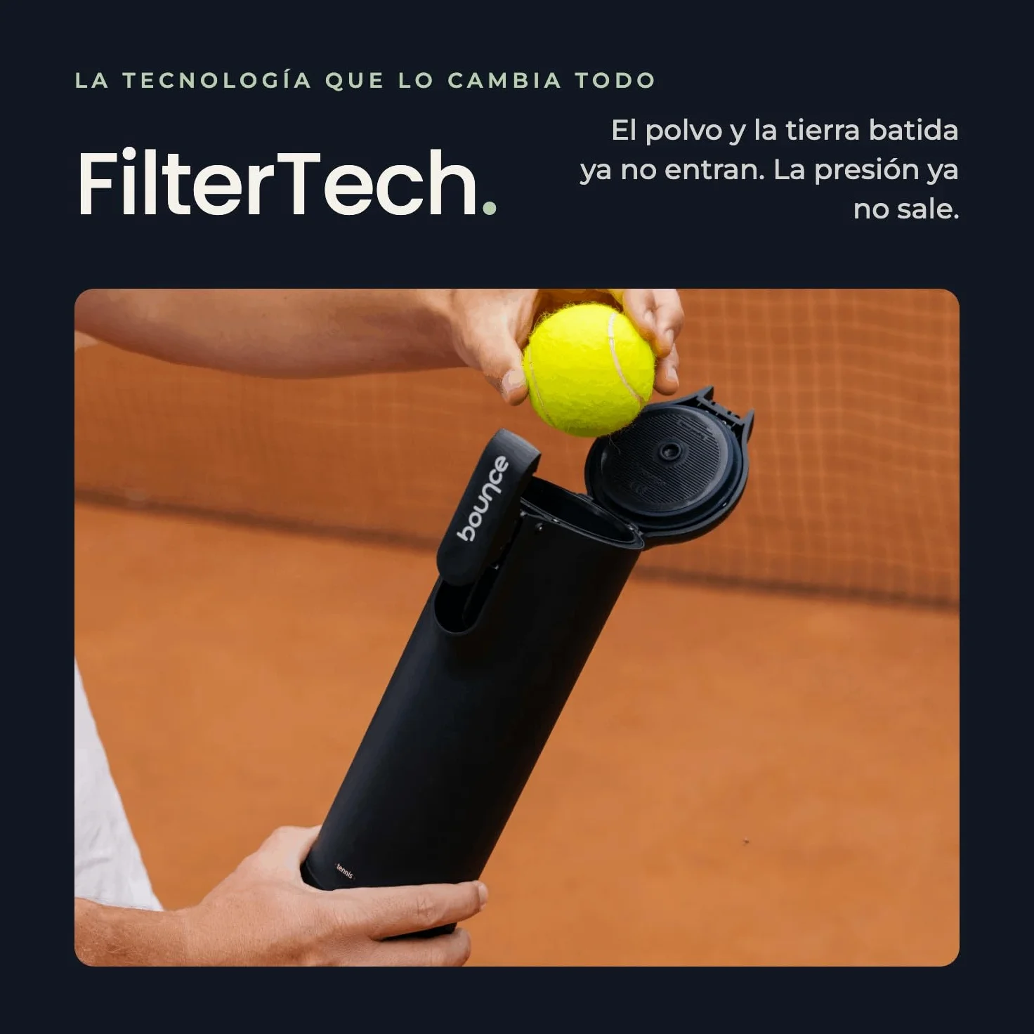 Bounce Tube FilterTech - Presurizador de Pelotas de Tenis | Vida Útil x3 – Estanqueidad Reforzada 3 Semanas – Bomba Integrada Patentada – Made in France