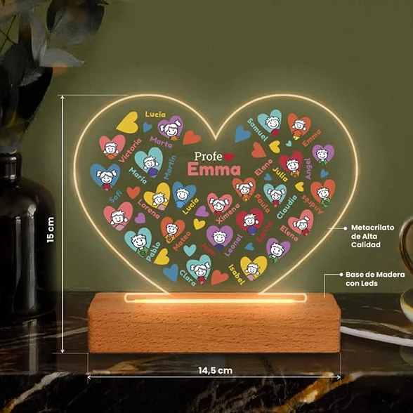 Lámparas Personalizadas Corazones con Muñecos Regalo Original Profesores Decorativa