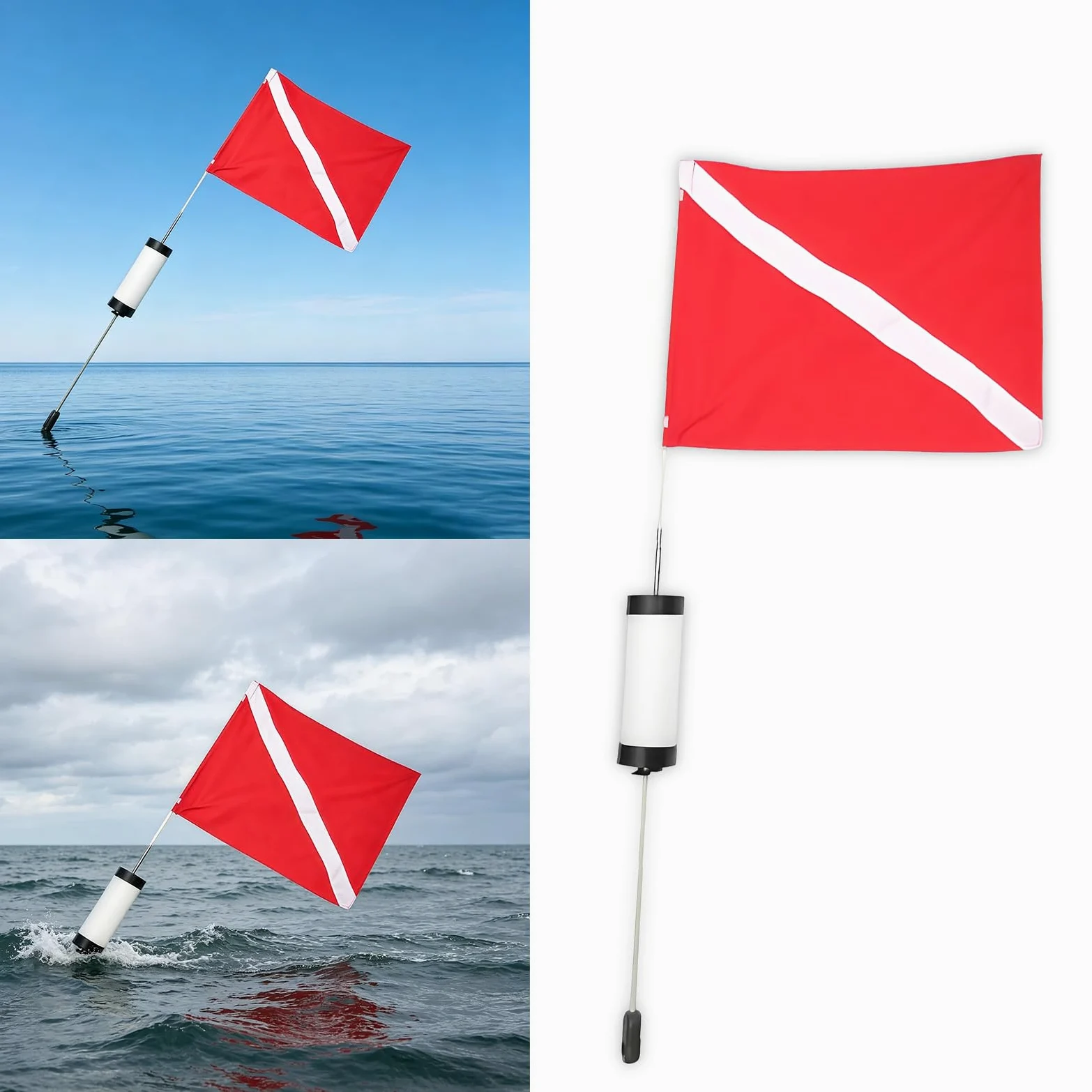 Bandera de esnórquel con palo flotante y pesas estabilizadoras, A | Bandera de señales subacuáticas con sistemas de flotación y contrapesos integrados para actividad marina y anclaje seguro