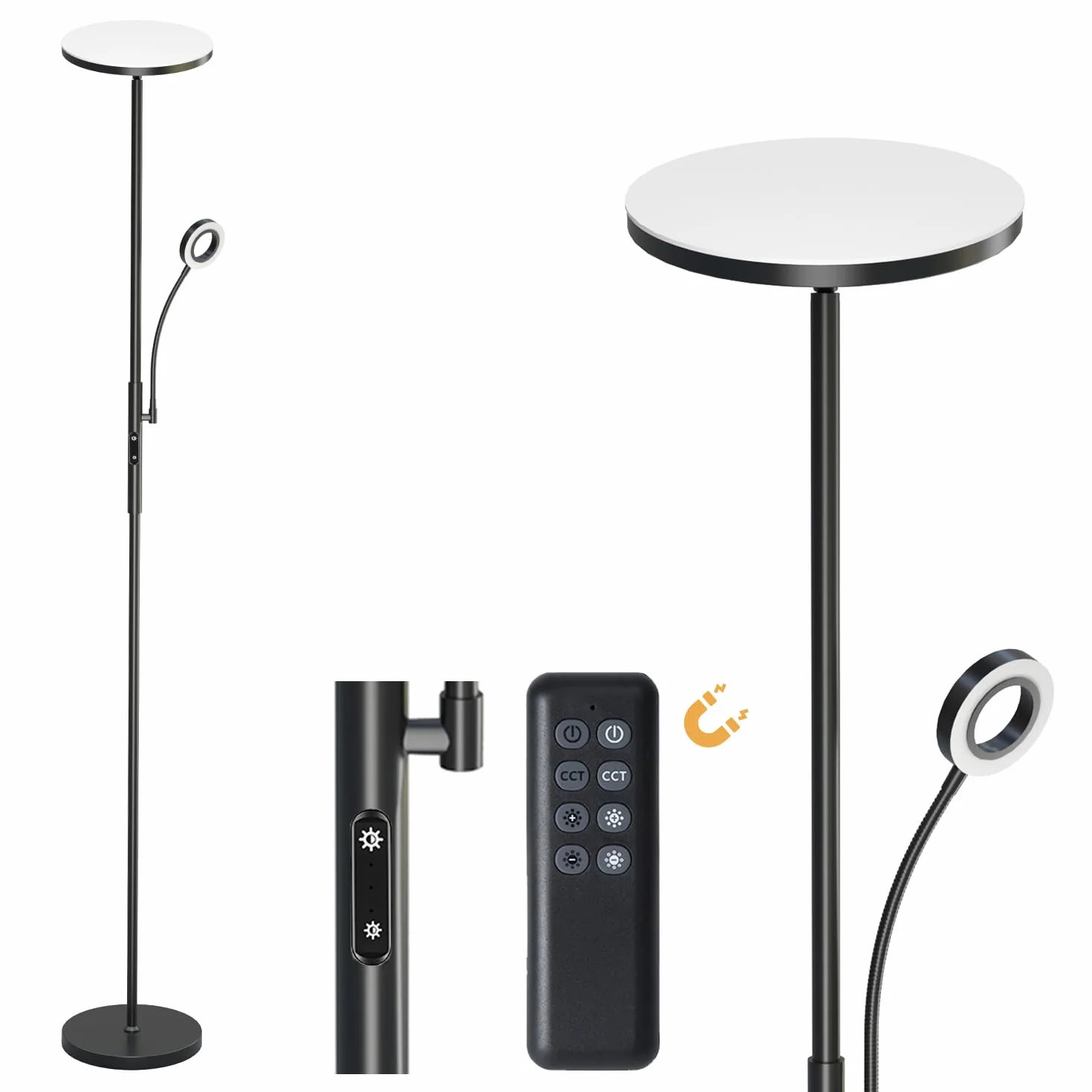 Modlicht 35W Lampara de Pie LED Negro 4200lm 6 Modos 3000-6000K Regulable Control Remoto Táctil Timer 1H
