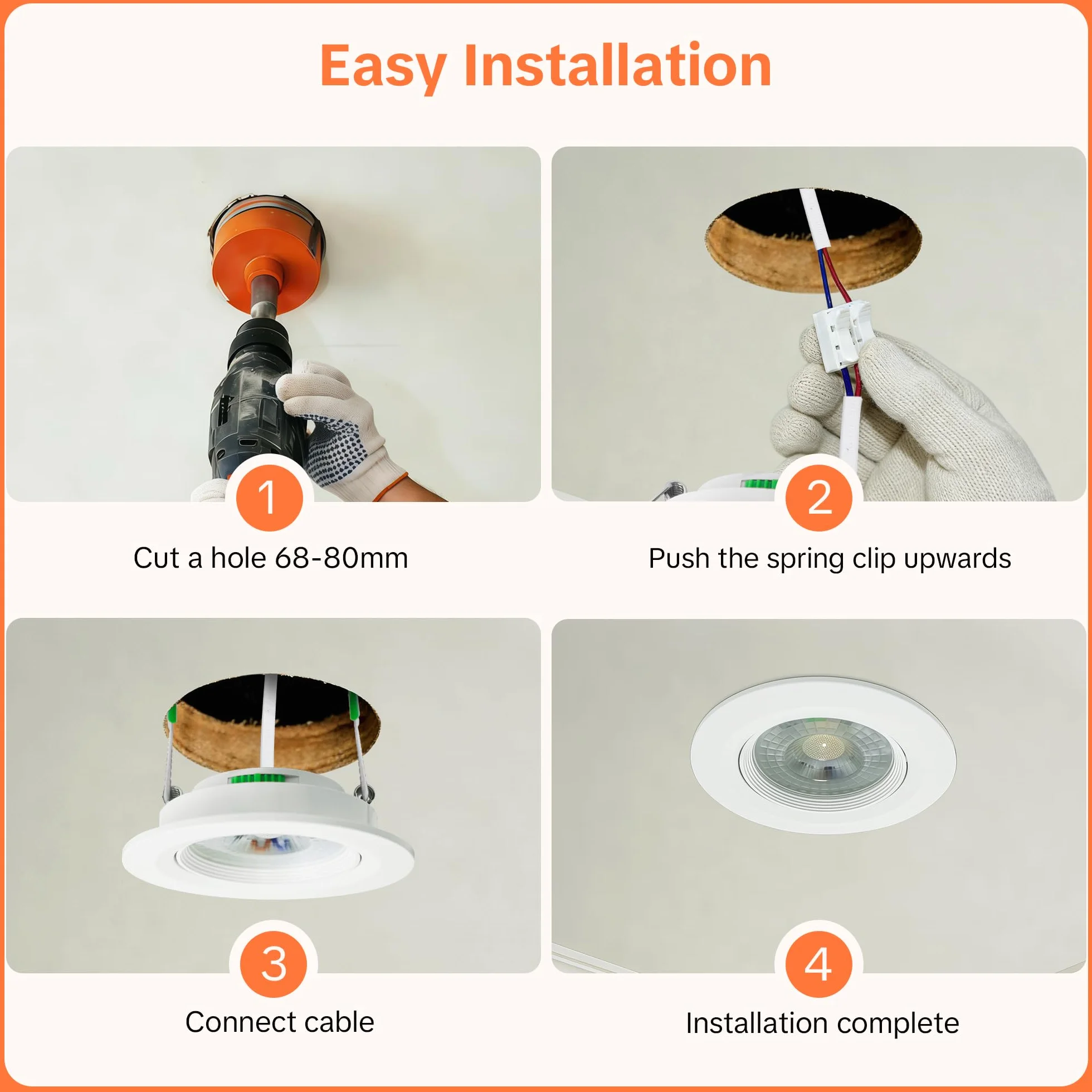 Downlight LED Techo Regulable 230V 5W 500LM IP44 Blanco Cálido Neutro Frío Corte 68-80mm 3 Pack
