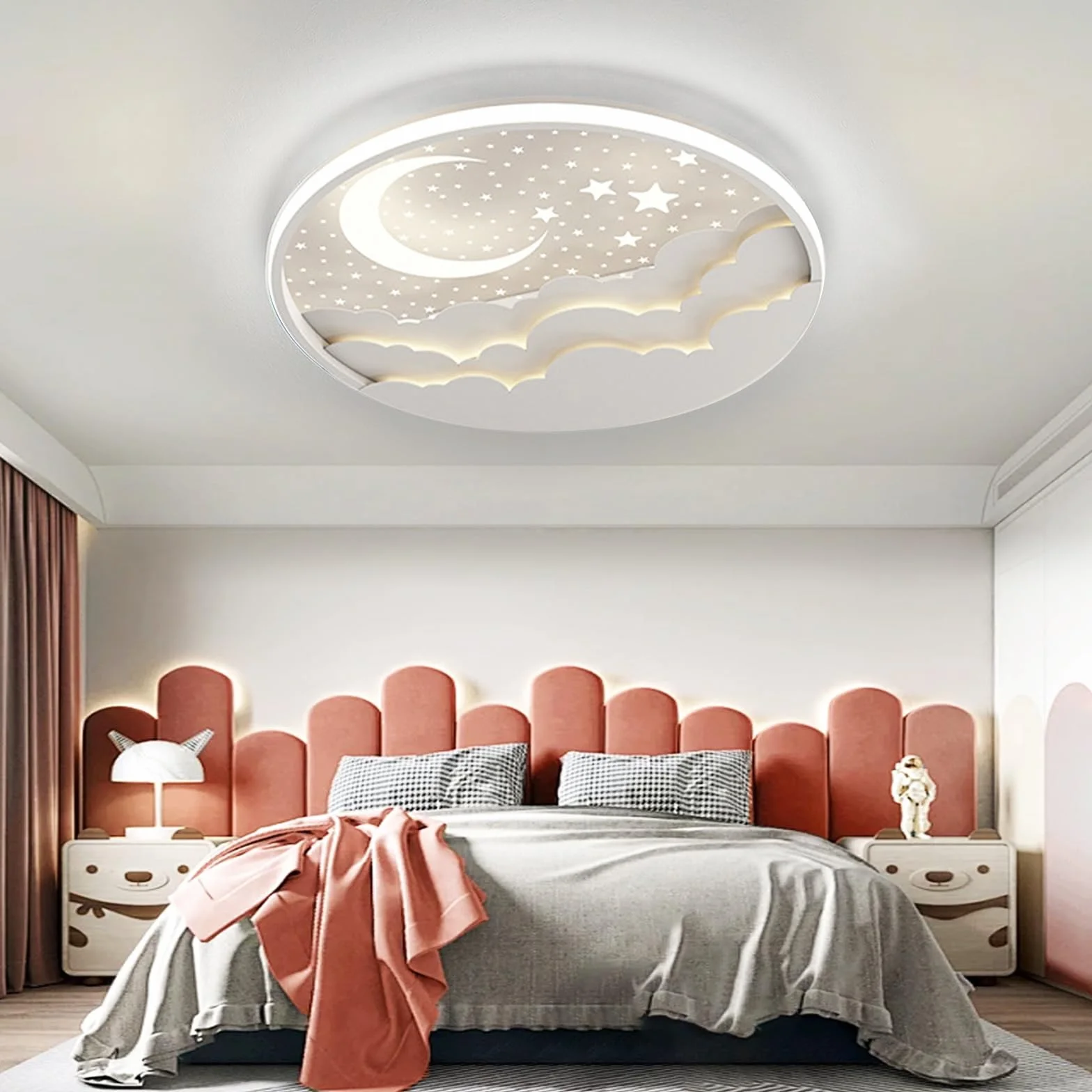 Lámpara de Techo LED Regulable Infantil Estrella Luna con Control Remoto Blanco