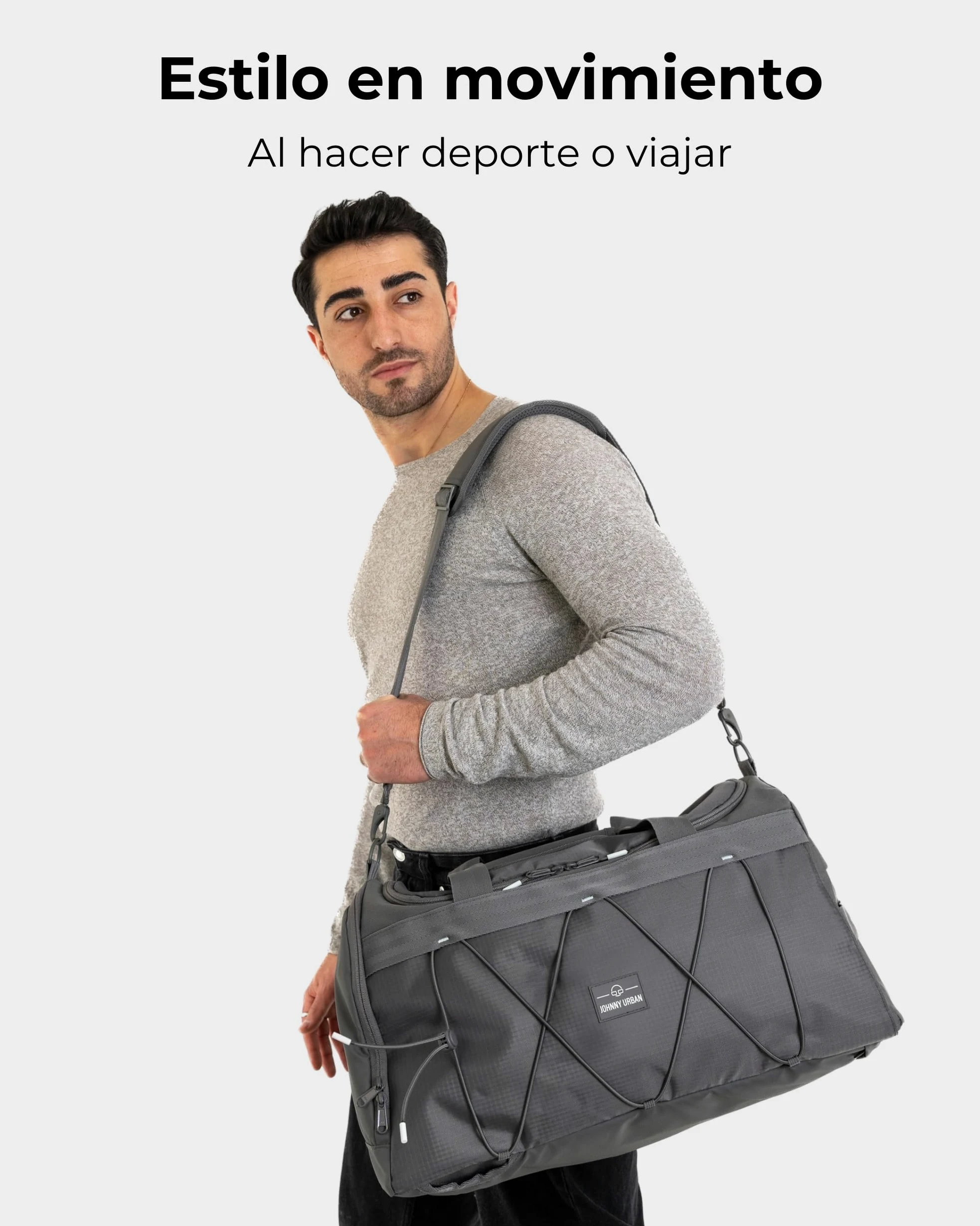 Johnny Urban Bolsa Deporte Hombre Mujer Gris - Shawn - Mochila Gimnasio 2 en 1 - Bolsa de Viaje con Compartimento para Zapatos - Ligero & Repelente al Agua