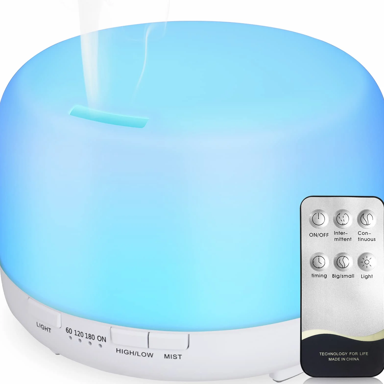 Difusor de Aromas Ultrasónico 450ml con Control Remoto LED Blanco