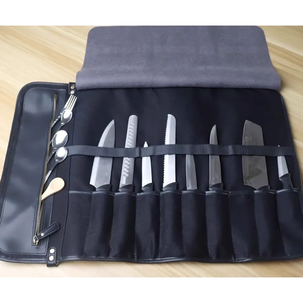 Bolsa Enrollable for Cuchillos, 10 Ranuras for Cuchillos, Funda Protectora, Bolsa Enrollable de Cuero portátil, Estuche de Chef for Acampar o Trabajar.(Brown)