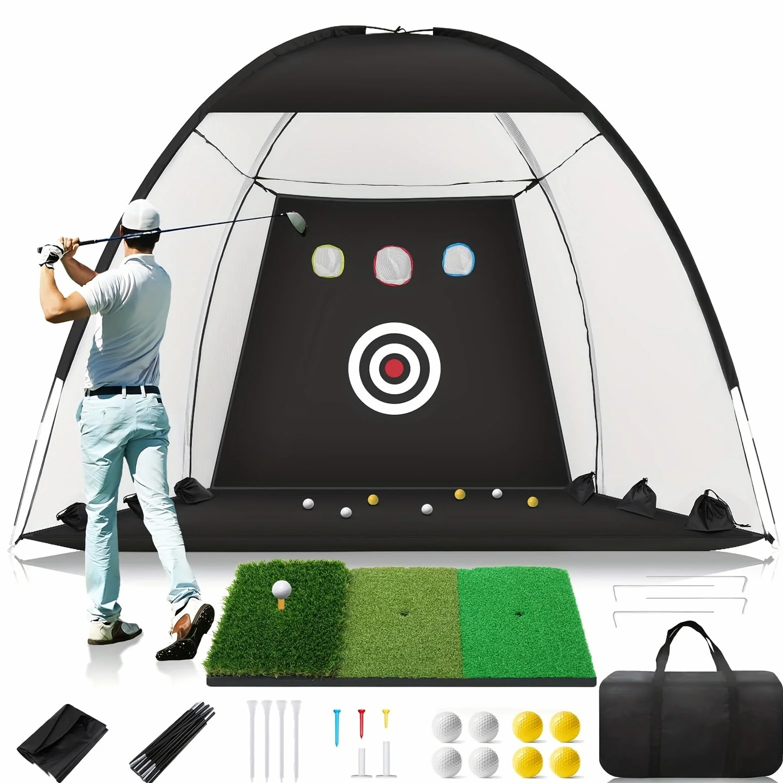 Red de entrenamiento de golf con colchoneta, para interior y exterior, incluye bolsa de transporte