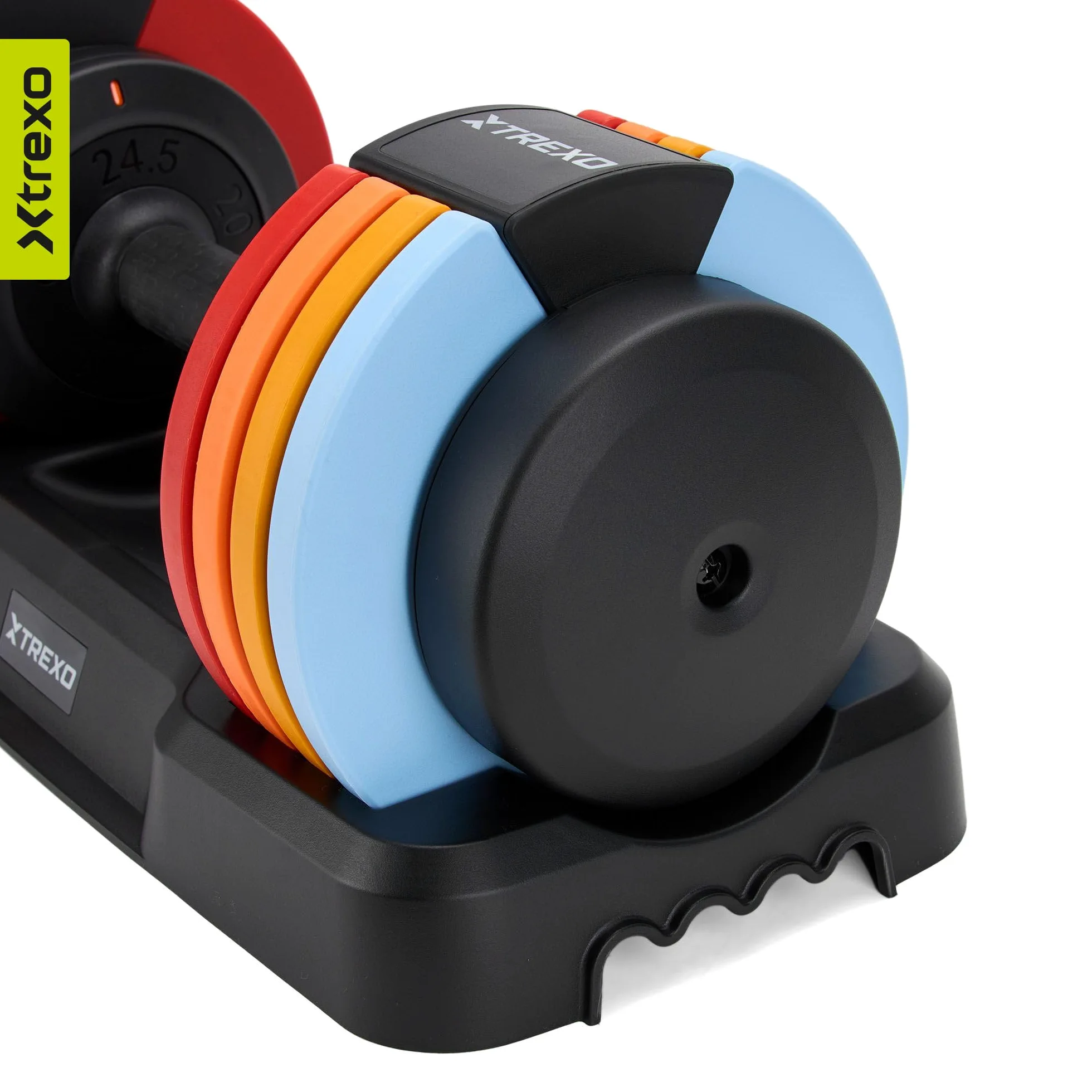 TREXO Multicolor - Mancuernas ajustables de 11,5 kg, de acero con mango antideslizante, ideal para el entrenamiento de fuerza en casa y en el gimnasio, mancuernas ajustables con base estable