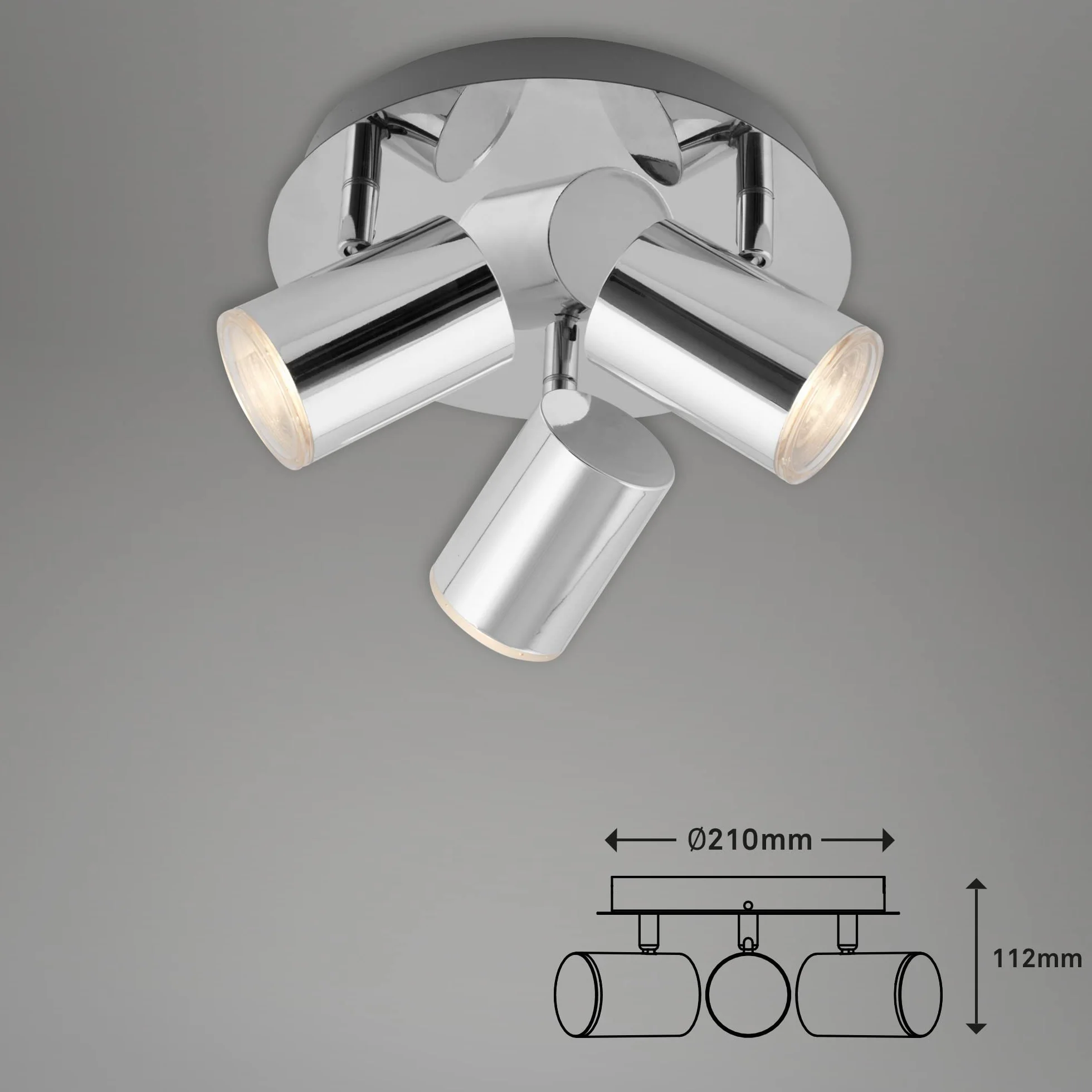 Briloner Lámpara de techo IP44 Cromado 210x112mm LED GU10 Proyector orientable