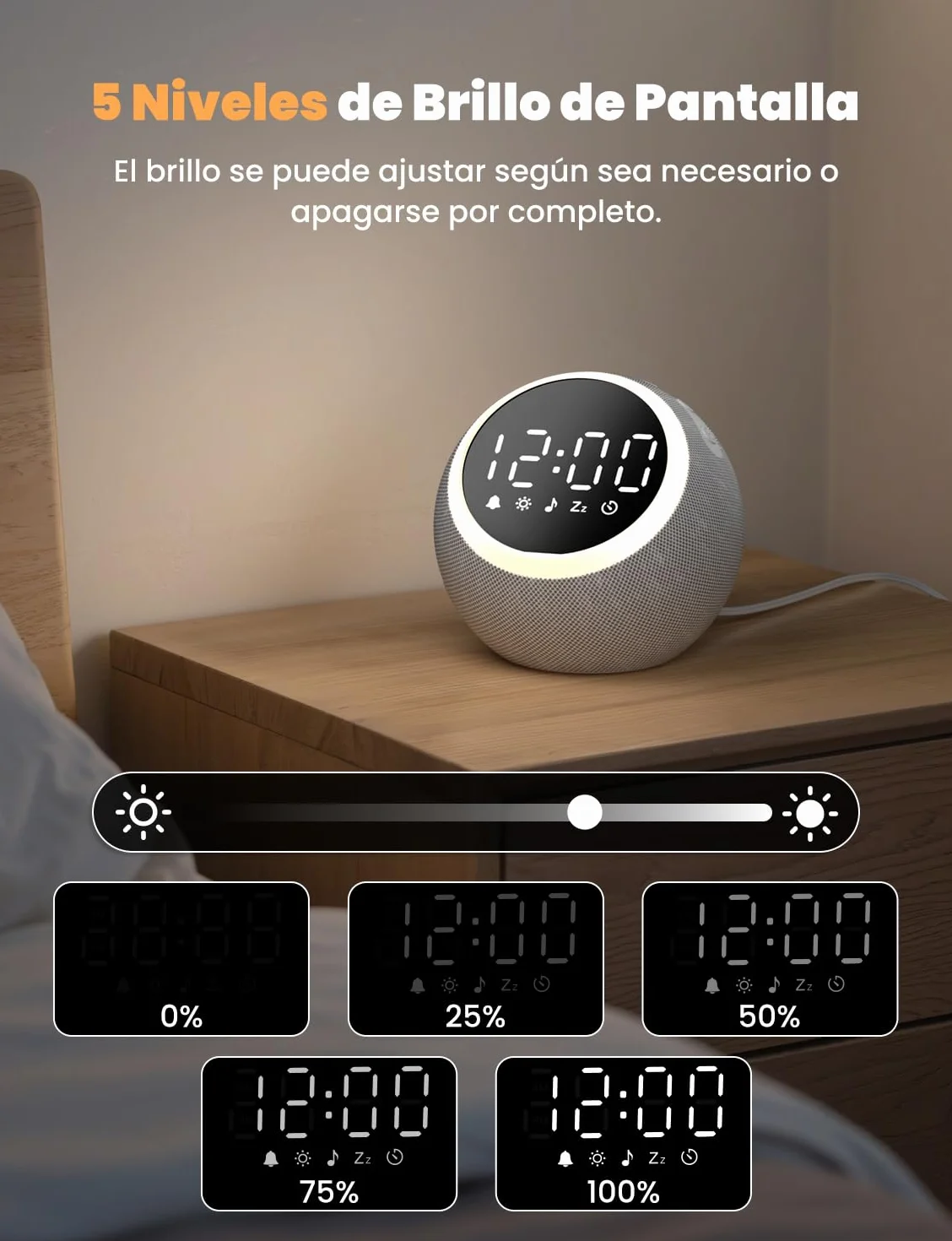 LIORQUE Despertador Luz con Ruido Blanco, 25 Sonidos Calmantes, Volumen Ajustable, Luz Nocturna, Temporizador