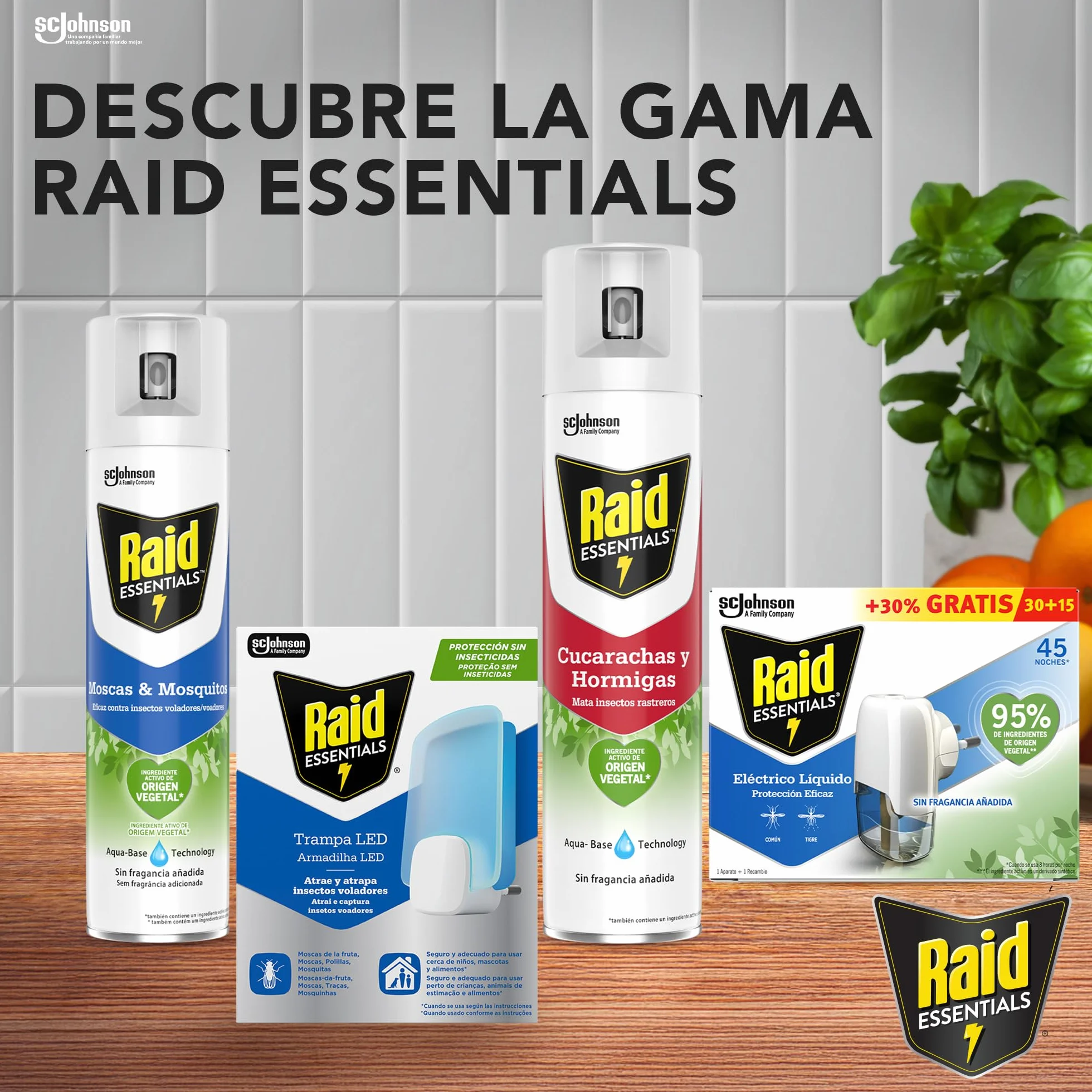 Raid Essentials 2 x Recambio para Trampa LED Antimoscas, Antimoscas de Fruta y Antipolillas, Sin Insecticida, Protección 24/7, para Uso Interior, Paquete de 2