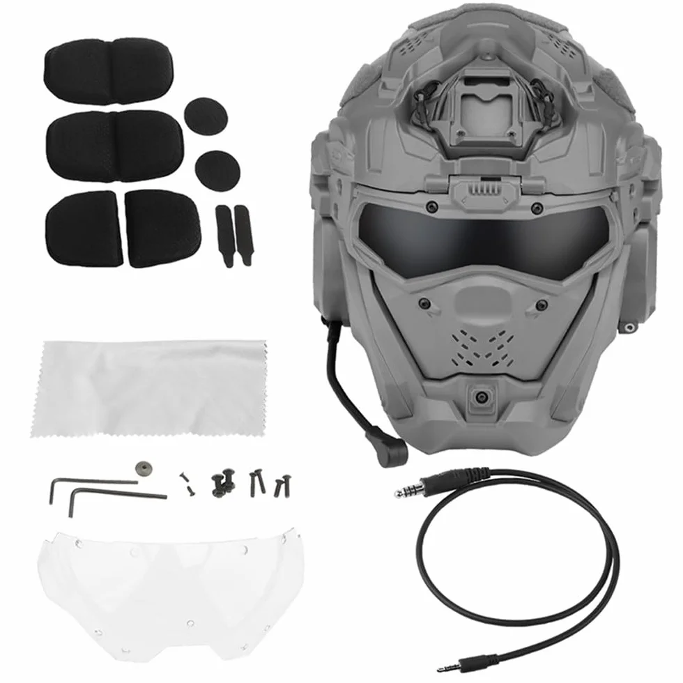 Casco Táctico De Cara Completa con Máscara, Gafas Y Auriculares, Casco De Airsoft Paintball con Ventilador Antiniebla Y Comunicación, Casco Militar para Cosplay, CS, Caza