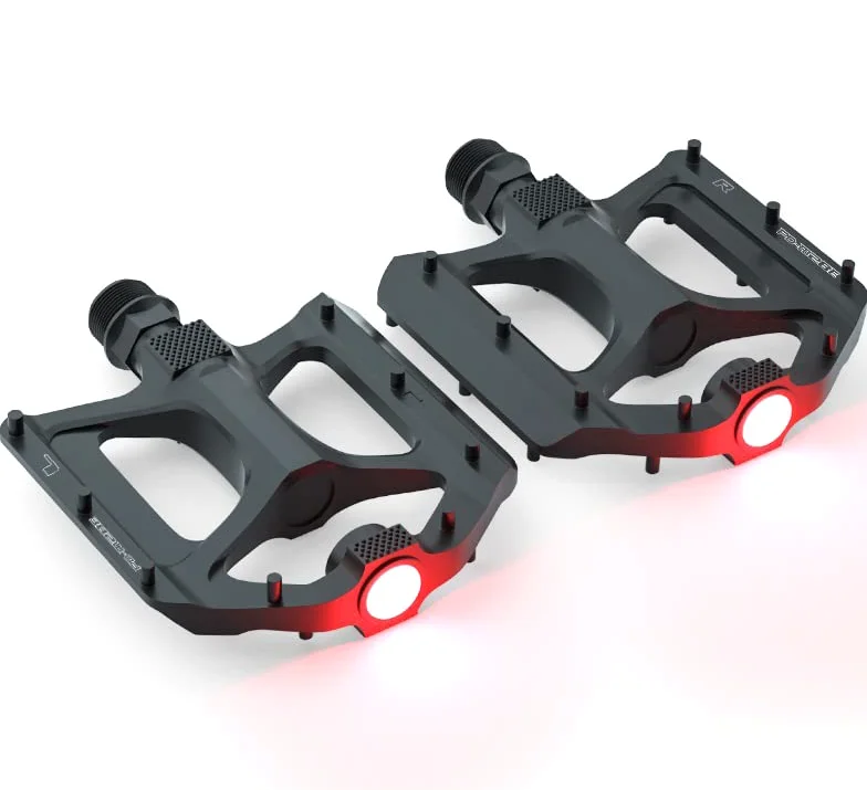 Pedales de bicicleta con luz LED intermitente de advertencia, de aluminio MTB de 9/16 pulgadas, eje CNC de aluminio, para bicicleta de montaña, trekking, pedales de bicicleta de carretera
