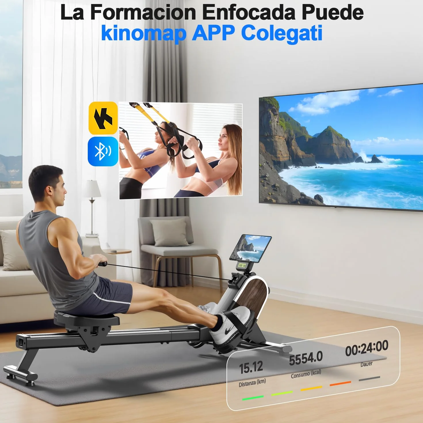 CHAOKE Maquina de Remo para Casa, Pistas Dobles Ultra Silenciosas y Estables,16 Niveles de Resistencia Magnético con App, Bluetooth y Pantalla LCD, Soporta hasta 160 KG, Fitness en Interiores