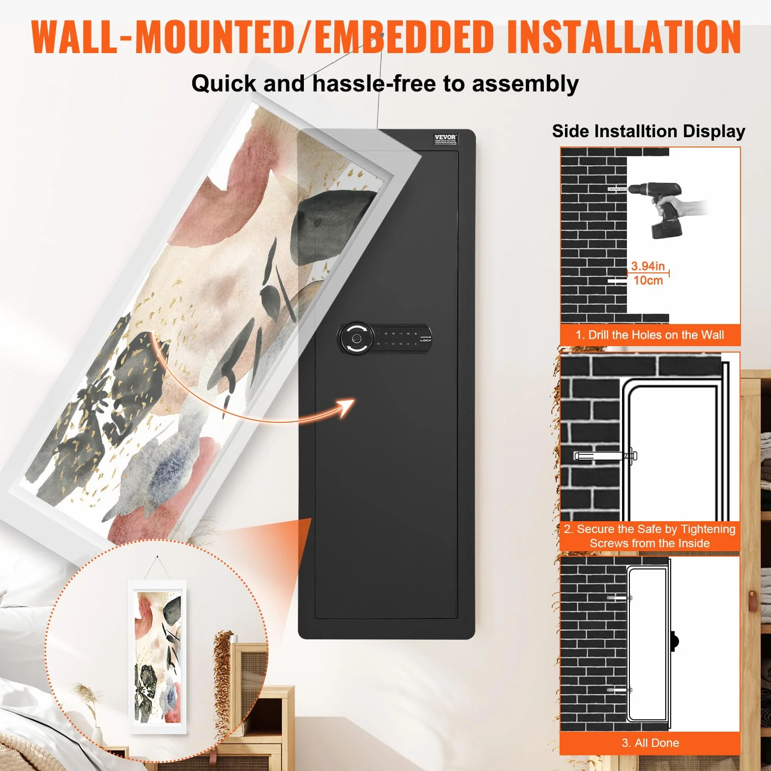 VEVOR Caja Fuerte para Armas de Pared 4 Niveles Teclado Lector Huellas Acero Laminado Frío Q235 1050x338x82 mm