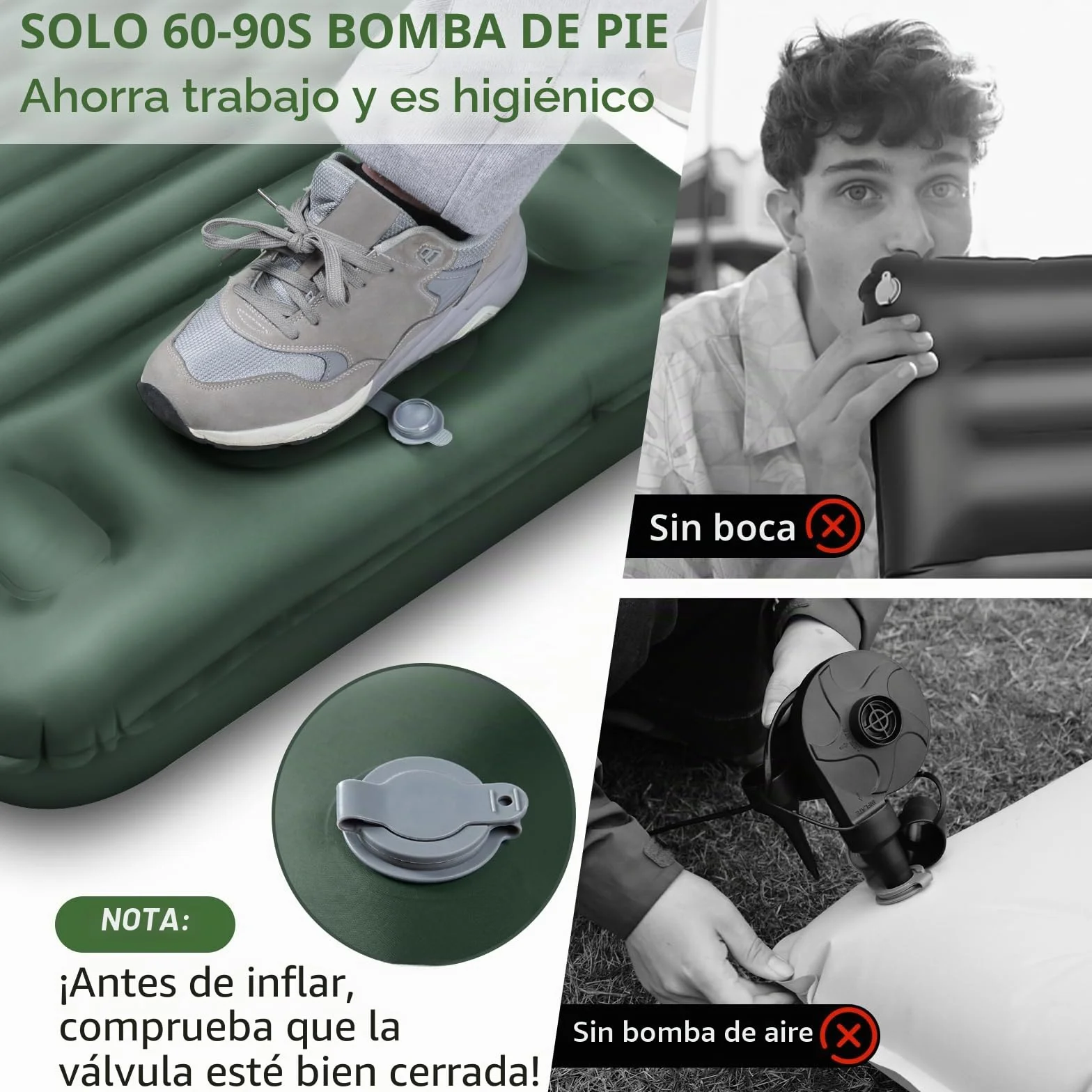 Esterilla Camping, Colchones Camping Autohinchable, Ultraligera, Colchón de Aire Hinchable para Camping, Portátil y Plegable, Almohadilla para Dormir de Acampada para Exteriores, Senderismo