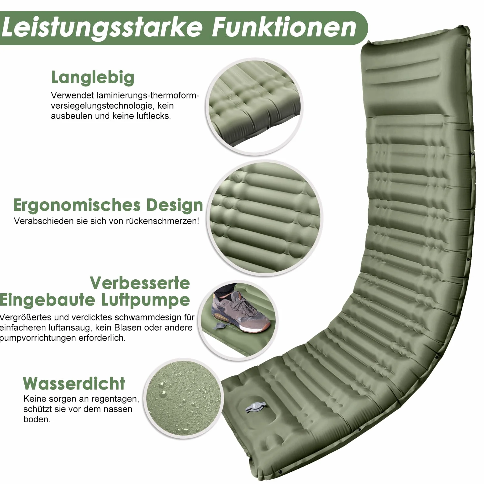 Esterilla Camping Autoinflable,12cm de Espesor Colchon Hinchable Camping con Bomba De Pie,Colchón Autoinflable para Acampada para Playa,Senderismo,Tienda de Campaña