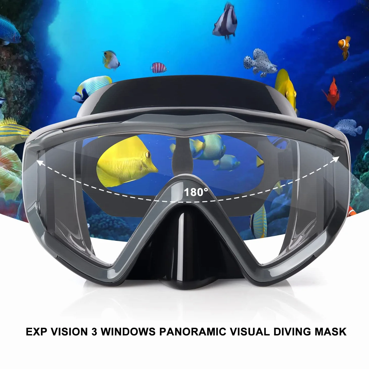 Pano 3 Gafas de buceo para adultos, máscara de buceo de vidrio templado, gafas de natación premium con tapa nasal para snorkel, buceo libre, natación