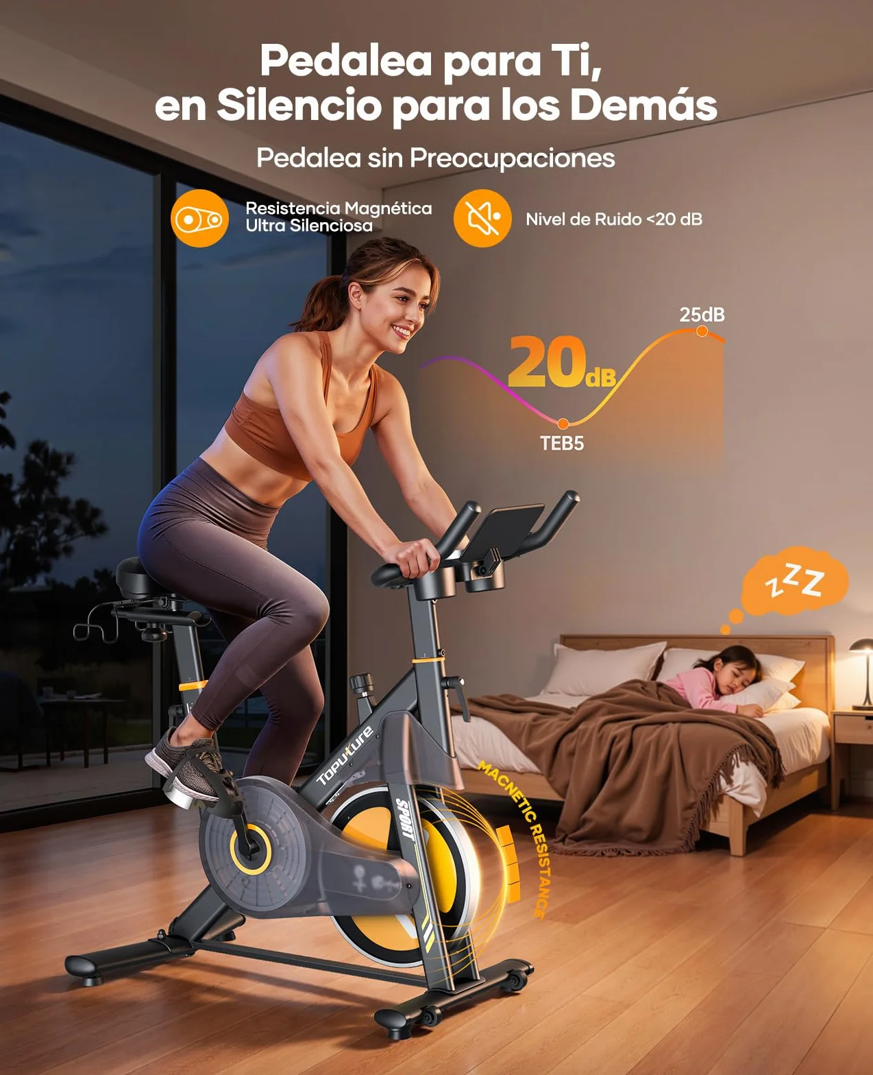 2026 Nueva Toputure Bicicleta Estática Electromagnética, Spinning Profesional con 32 Niveles de Resistencia Precisa vía APP, Bici Estática con Pantalla LCD Táctil, Soporte para Mancuernas, Máx 150KG