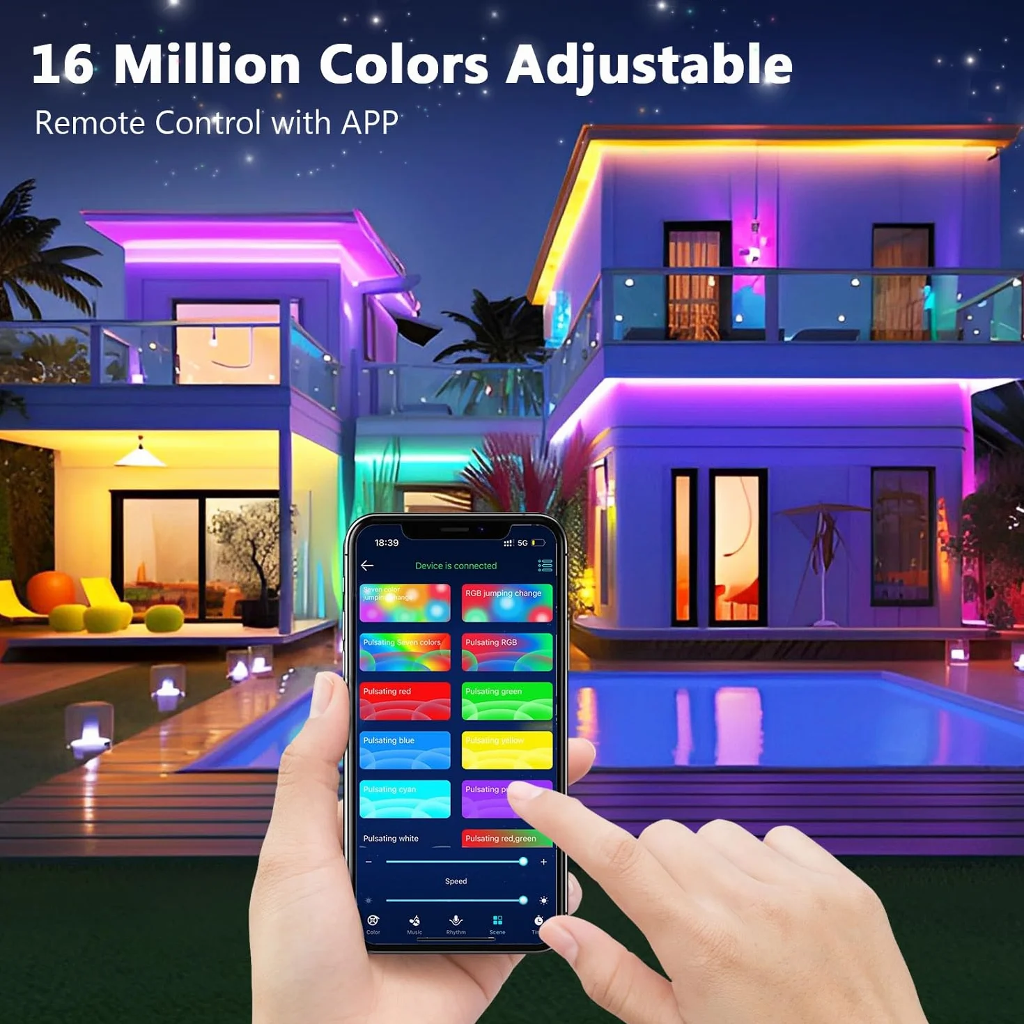 Goffii Tira LED 15 Metros, Luces LED Habitacion RGB Bluetooth con Control Remoto y APP, Cambia Color con Musica para Decoracion