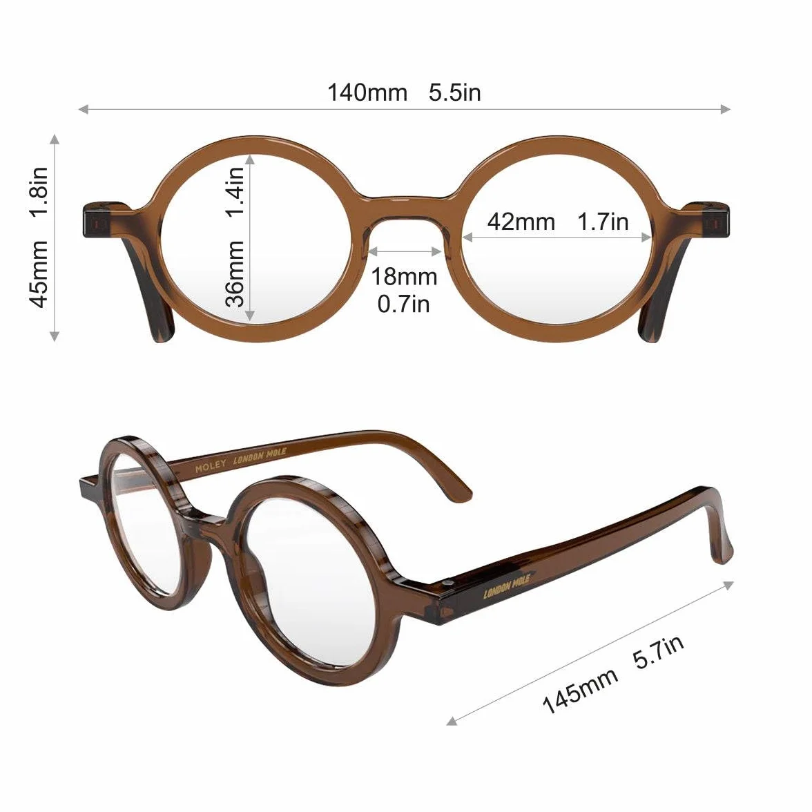 LONDON MOLE® Moley gafas de lectura redondas con bisagras de resorte