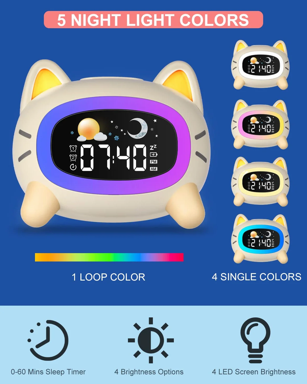 Uplayteck Reloj Despertador Infantil con Luz Nocturna y Alarma Recargable