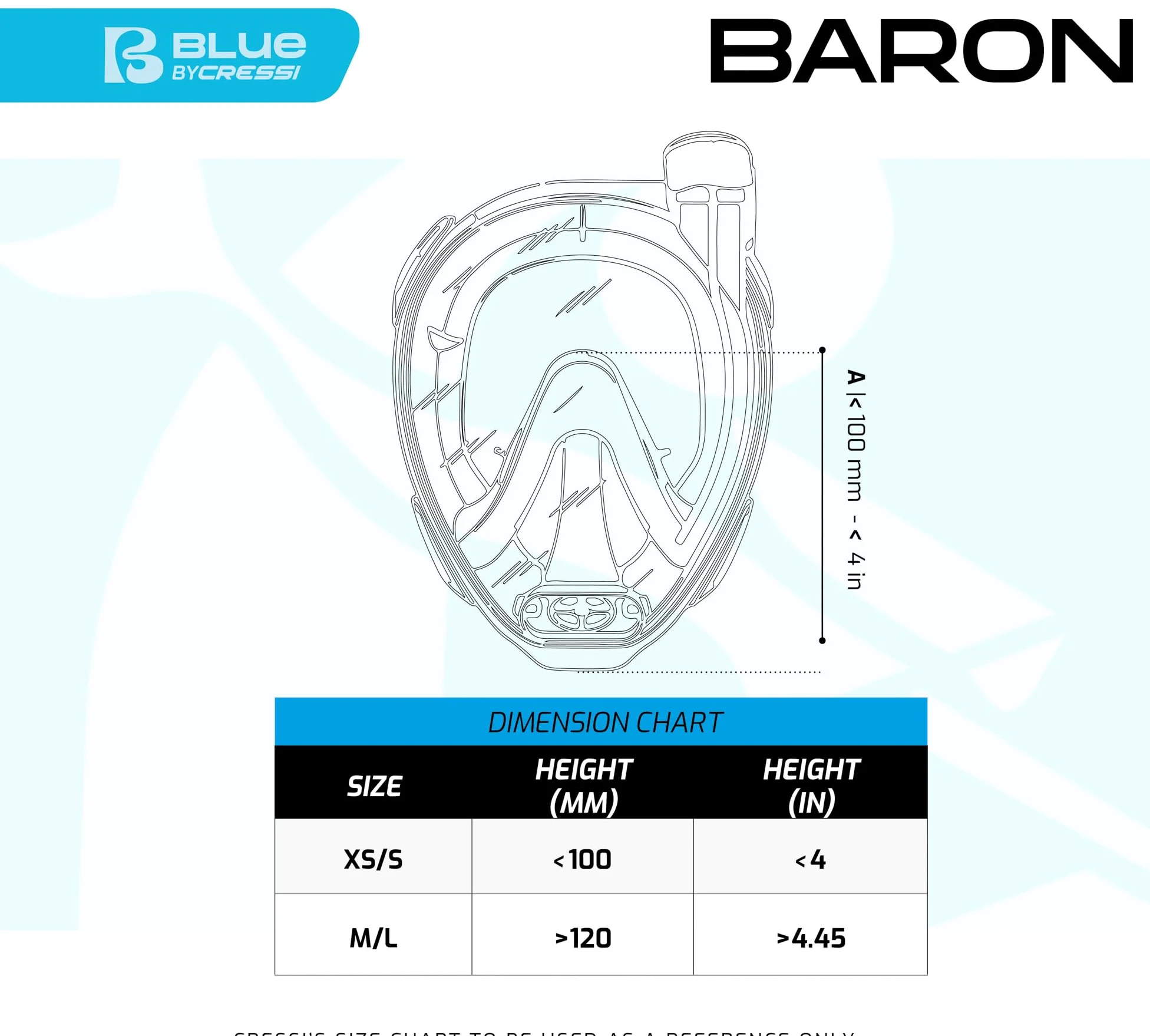 Cressi Baron Full Face Mask, Vollgesichtsmaske Zum Anti-Fog-Schnorcheln, Komfortgesicht, Auslassventil und trockenes Mundstück, erhältlich für Erwachsene und Kinder