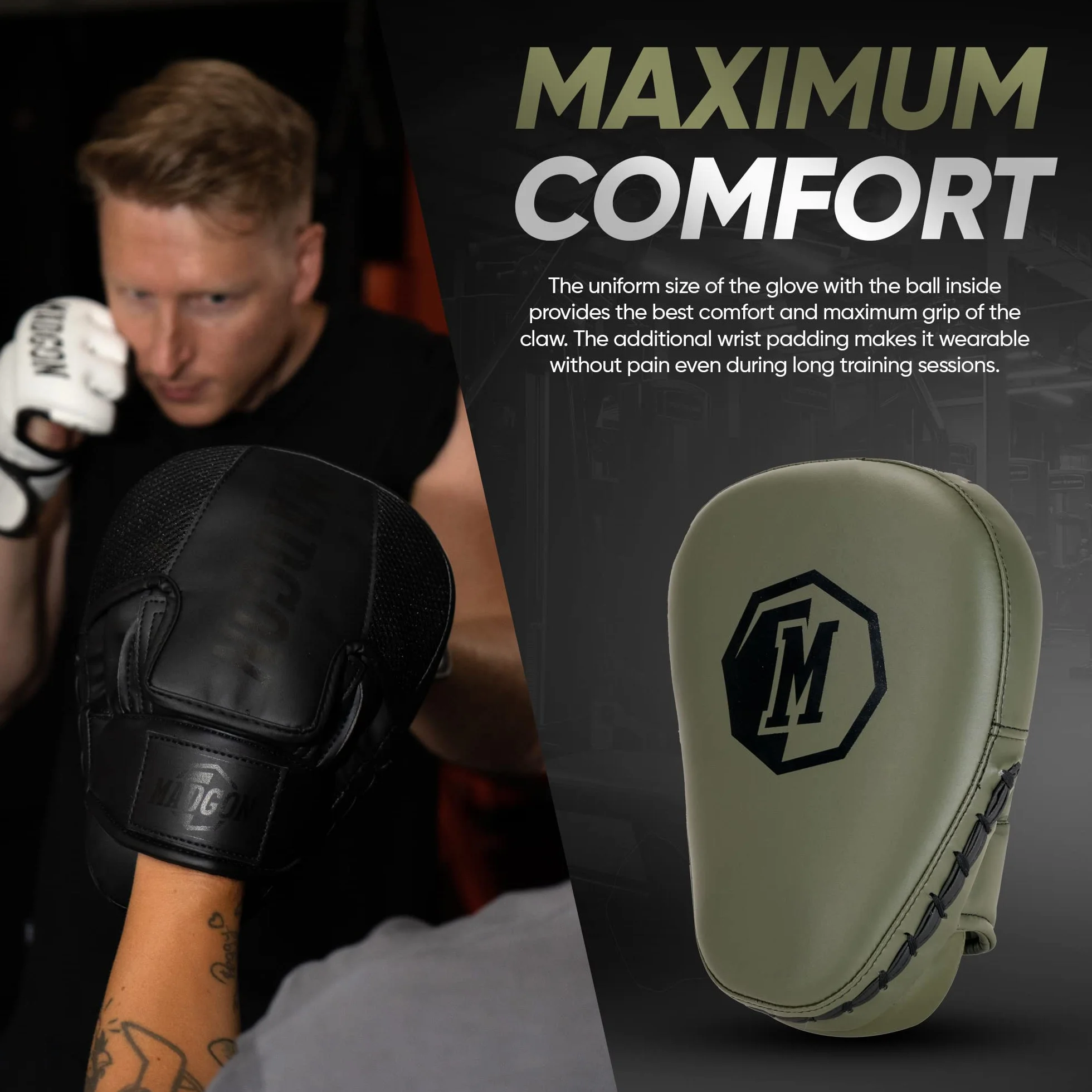 MADGON Guantes de Boxeo con Acolchado para Absorción de Impactos – 1 Par con Bolsa Incluida