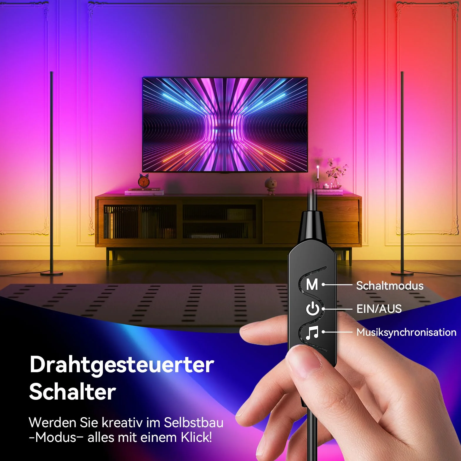 Lámpara de Pie LED Regulable RGB 160 cm Control por App y Mando a Distancia Sincronización de Música Temporizador