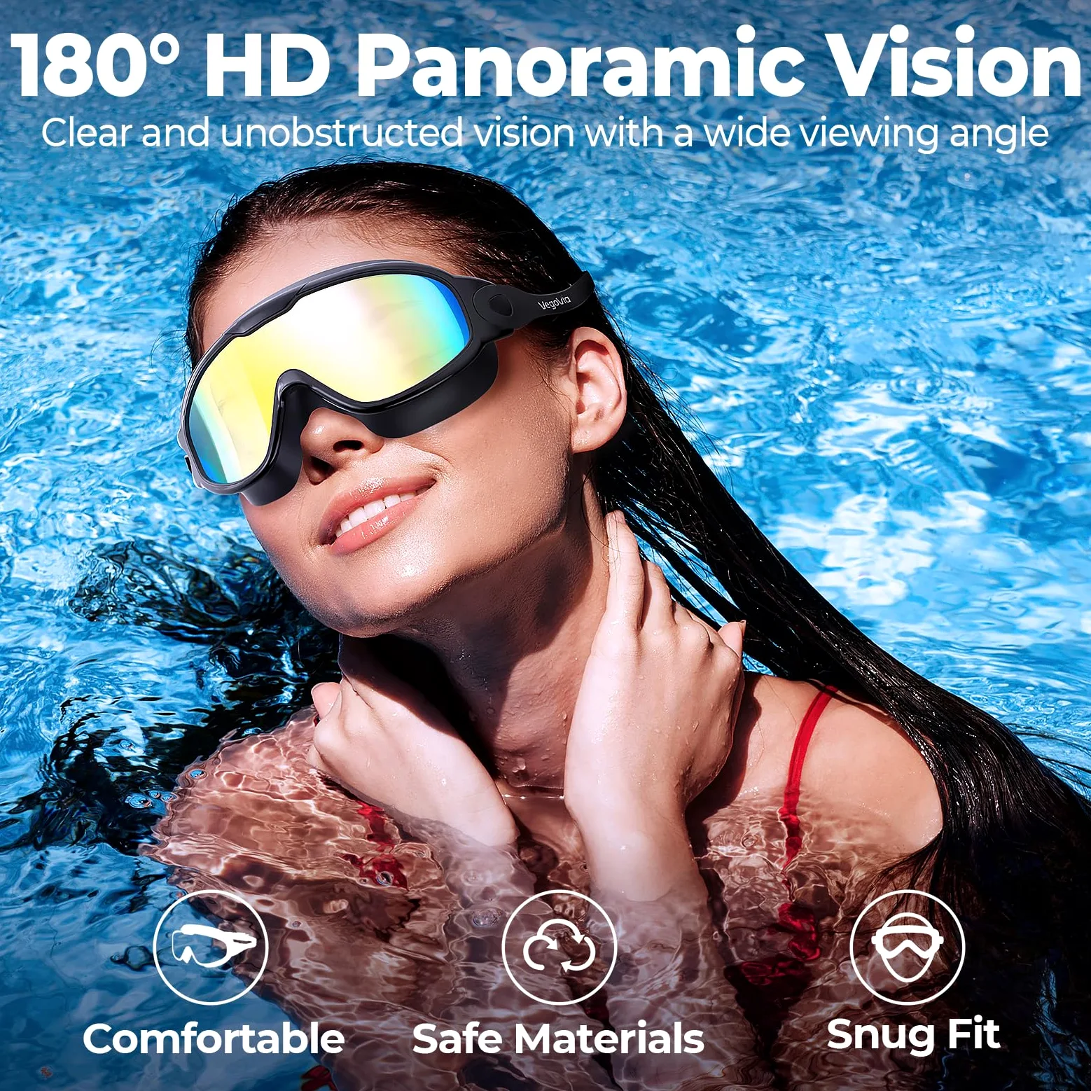 VegoVia Paquete de 2 gafas de natación para adultos, jóvenes, hombres y mujeres | Gafas de natación antivaho para piscina, protección UV, sin fugas, de silicona, tapones para los oídos, agua abierta