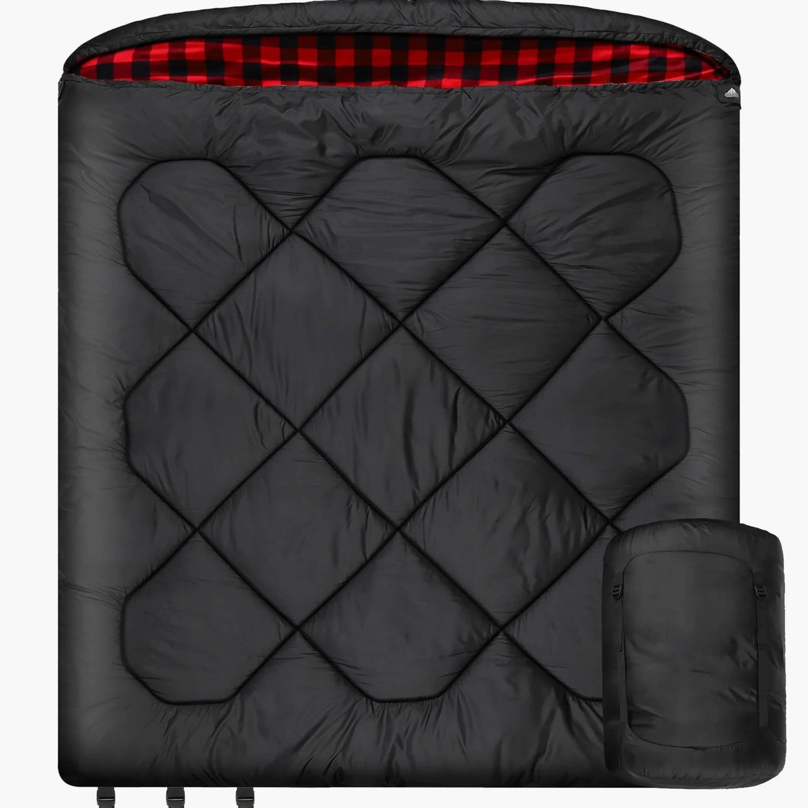 Saco de Dormir Doble de 0 Grados en Invierno, Saco de Dormir Grande, Forrada con Franela 100% algodón, Bolsa de Dormir para 2 Personas, Adecuada para Acampar, Pescar o Cazar