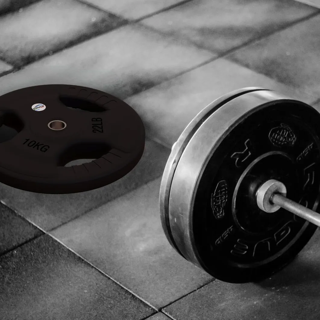 Juego de 2 discos de goma de hierro fundido para mancuernas, mancuernas, gimnasio, fitness, entrenamiento – Disco de goma con mango Tri-Grip, placas de hierro fundido