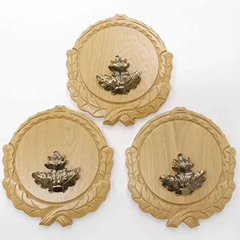 3 placas de cuña talladas de roble claro AF 16 cm con 3 hojas de roble, portada grande, tabla cuña, tabla de especias, cartel trofeo.
