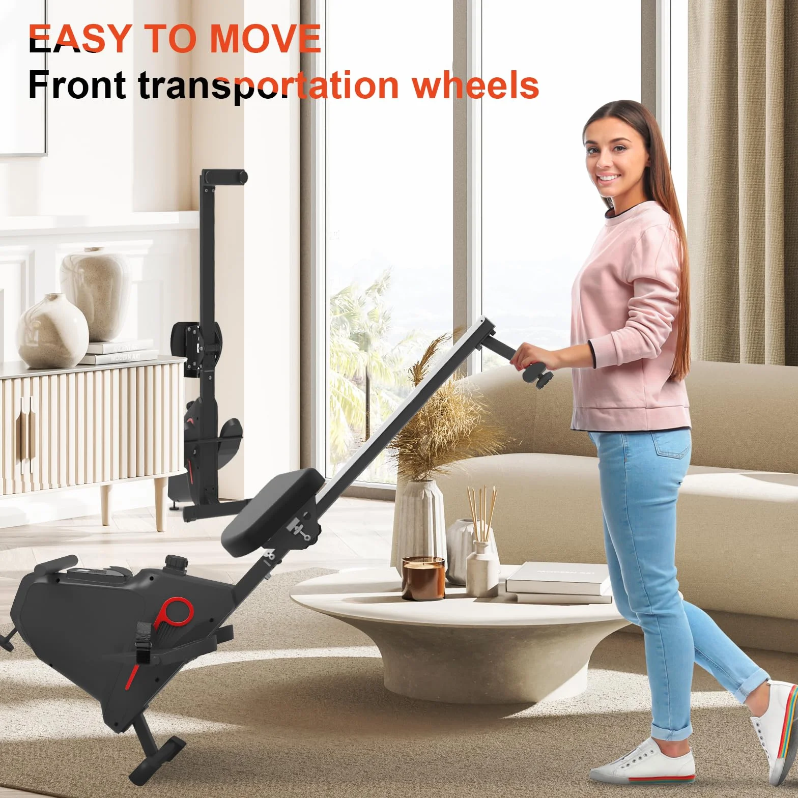 Máquina de Remo para casa con 16 Niveles de Resistencia magnética, máquina de Remo Plegable, Máquina de Remo Súper Silenciosa con Riel Deslizante de Monitor LCD
