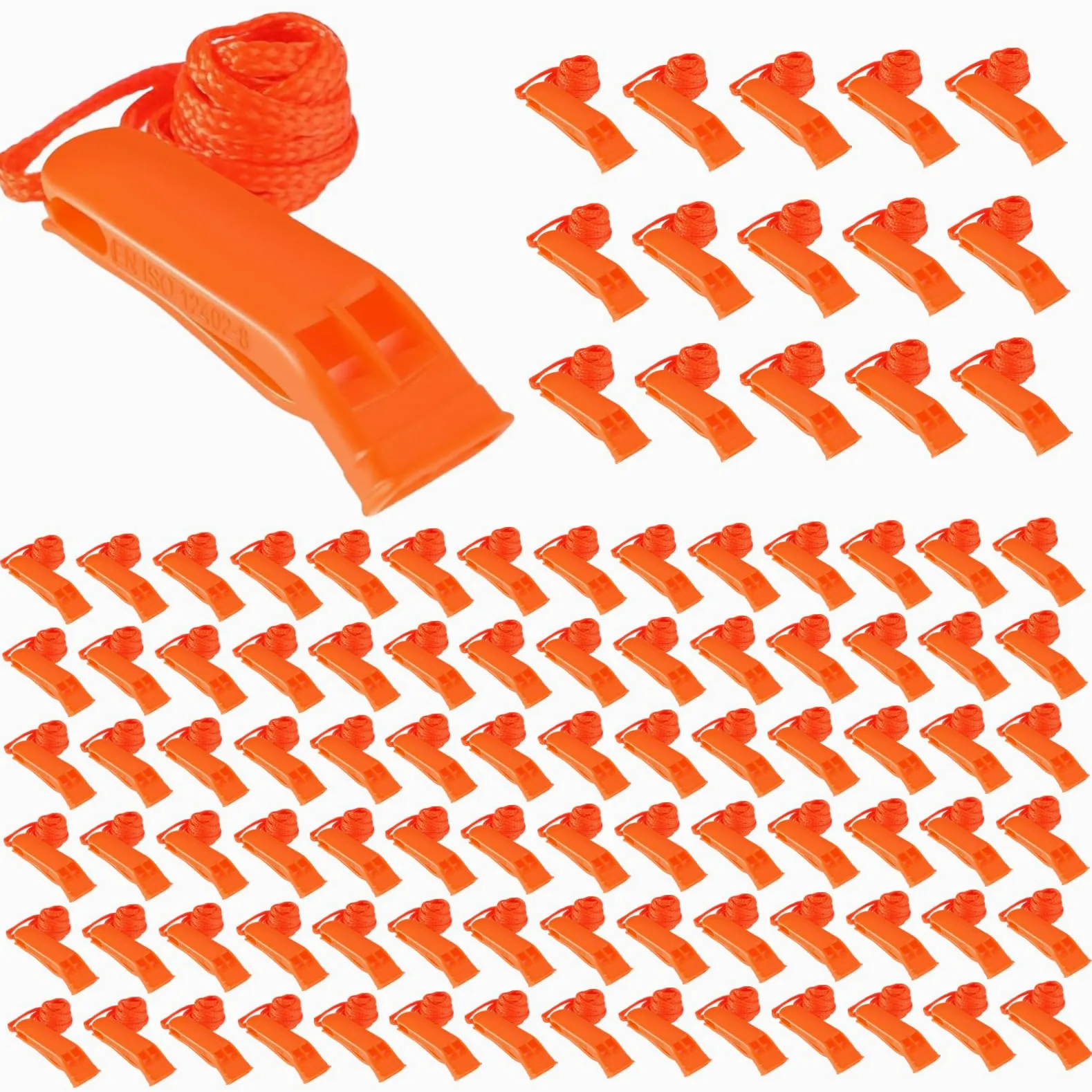 Silbato de Emergencia 100PCS Silbato de Seguridad de plástico Ruidoso con cordón Equipo de Supervivencia para Kayak Barco de Pesca Camping Senderismo Caza de Emergencia.-