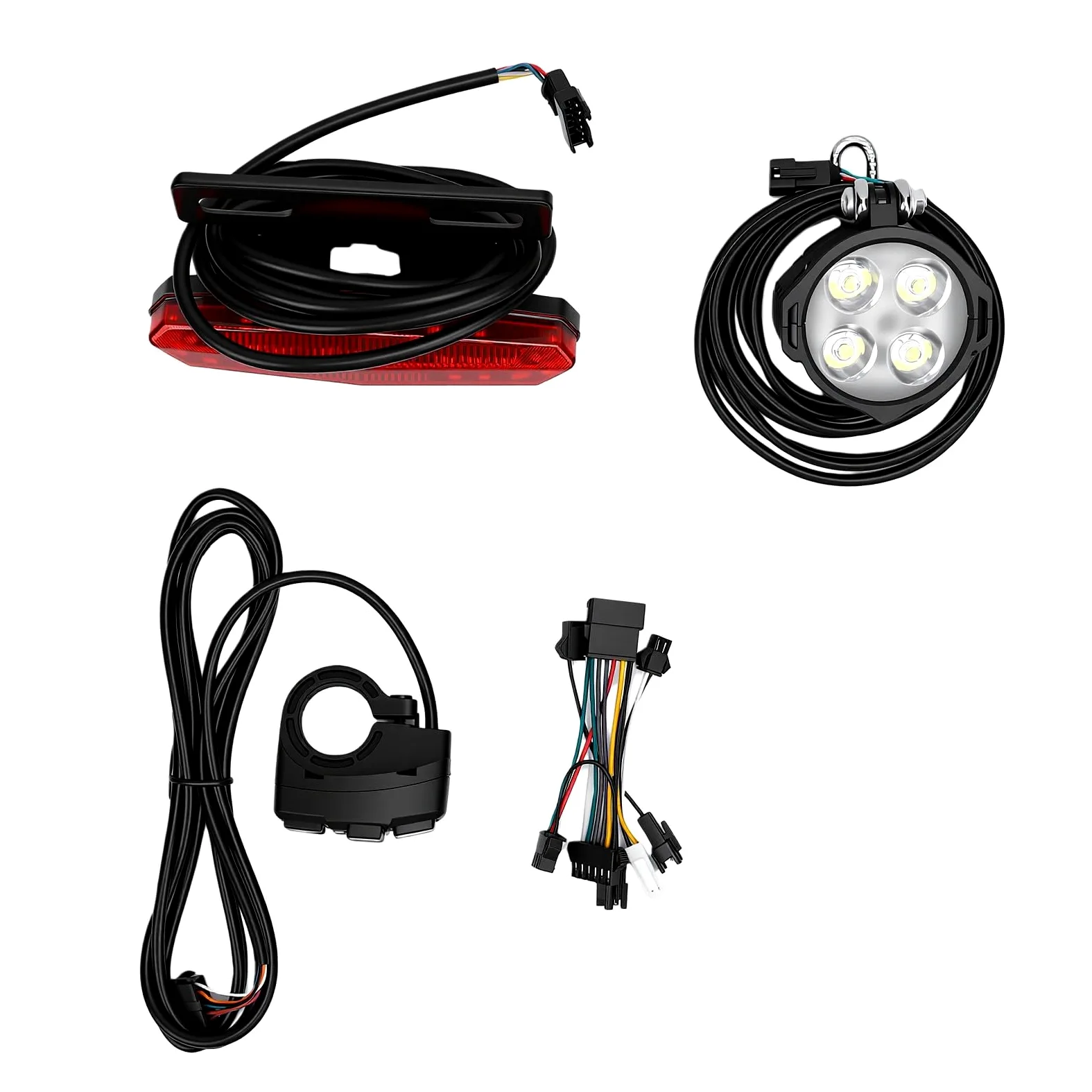 Cryfokt Juego de Luces para Bicicleta para Conducción Nocturna, Luz Trasera LED con Interruptor de Control del Manillar, 4 Potentes Bombillas LED, Juego de Luces para Bicicleta Eléctrica