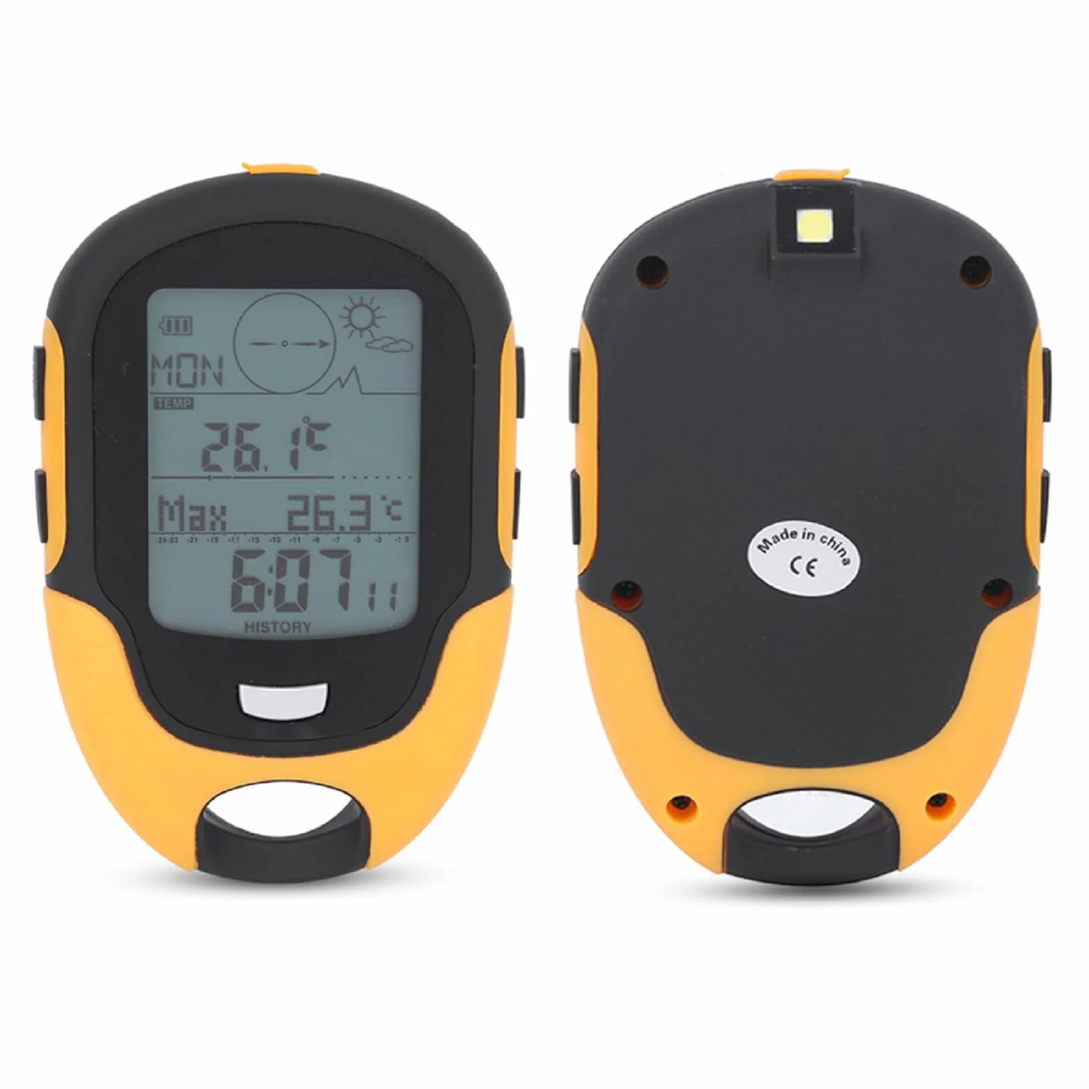 FR500 Al Aire Libre Multifuncional Coche Altímetro Barómetro Termómetro Higrómetro Brújula Altímetro Digital con Múltiples Funciones Portátil Senderismo Altímetro Trekking