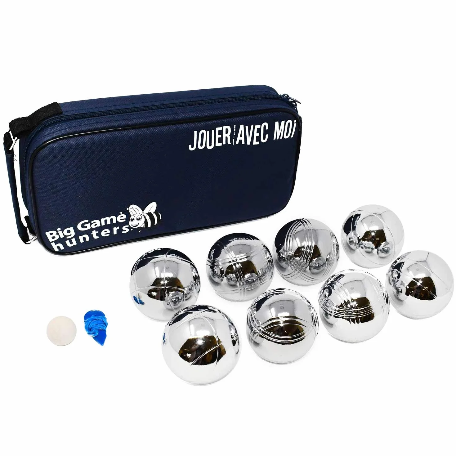 Big Game Hunters Kit de Petanca Jardín 8 Bolas Cromadas Protección Libre de Óxido Bolsa de Lona Juego 4 Jugadores