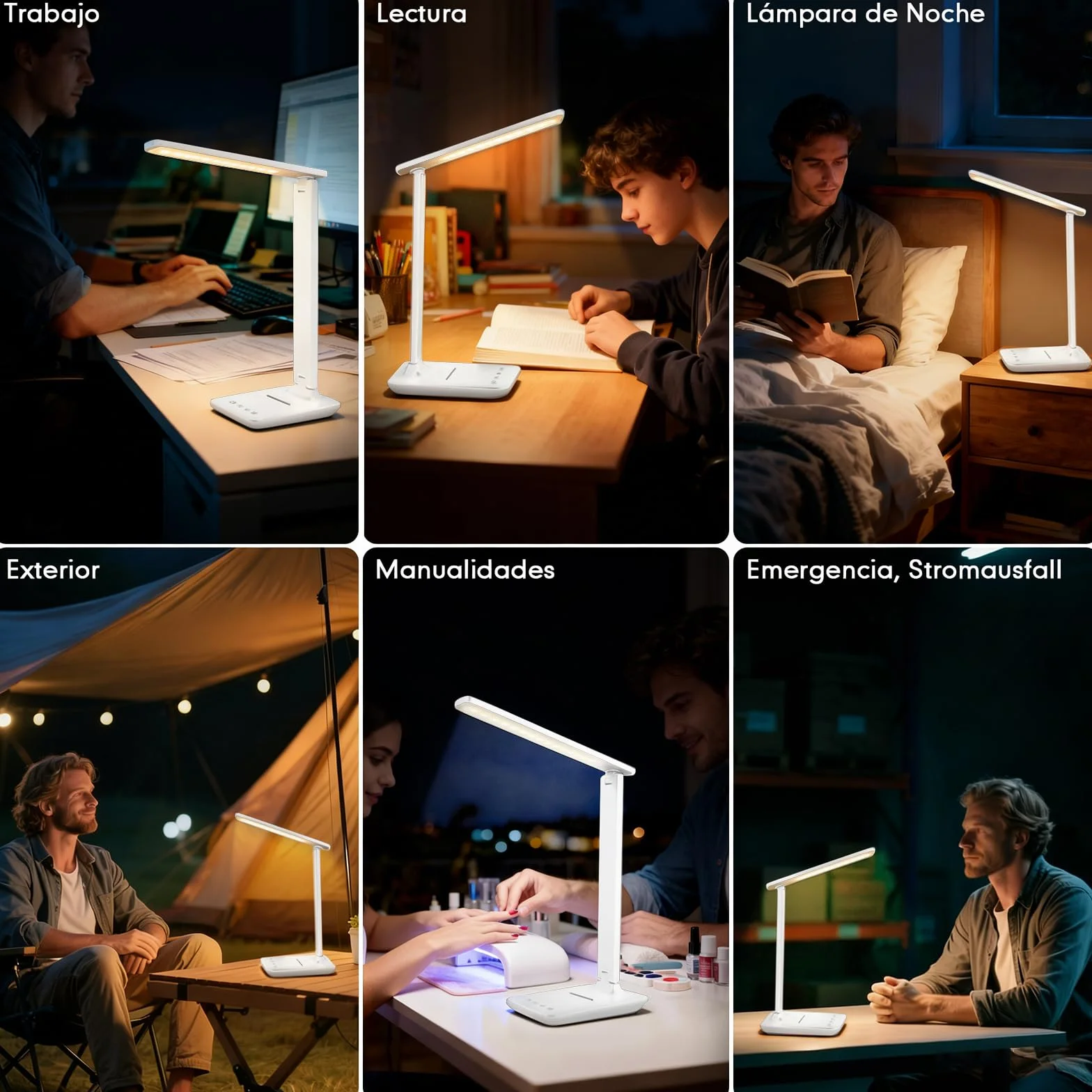 Karidi Lámpara de Escritorio LED Recargable 4000mAh 45 LEDs Protección Ocular 5 Modos Color 5 Niveles Brillo Control Táctil USB-C Plegable